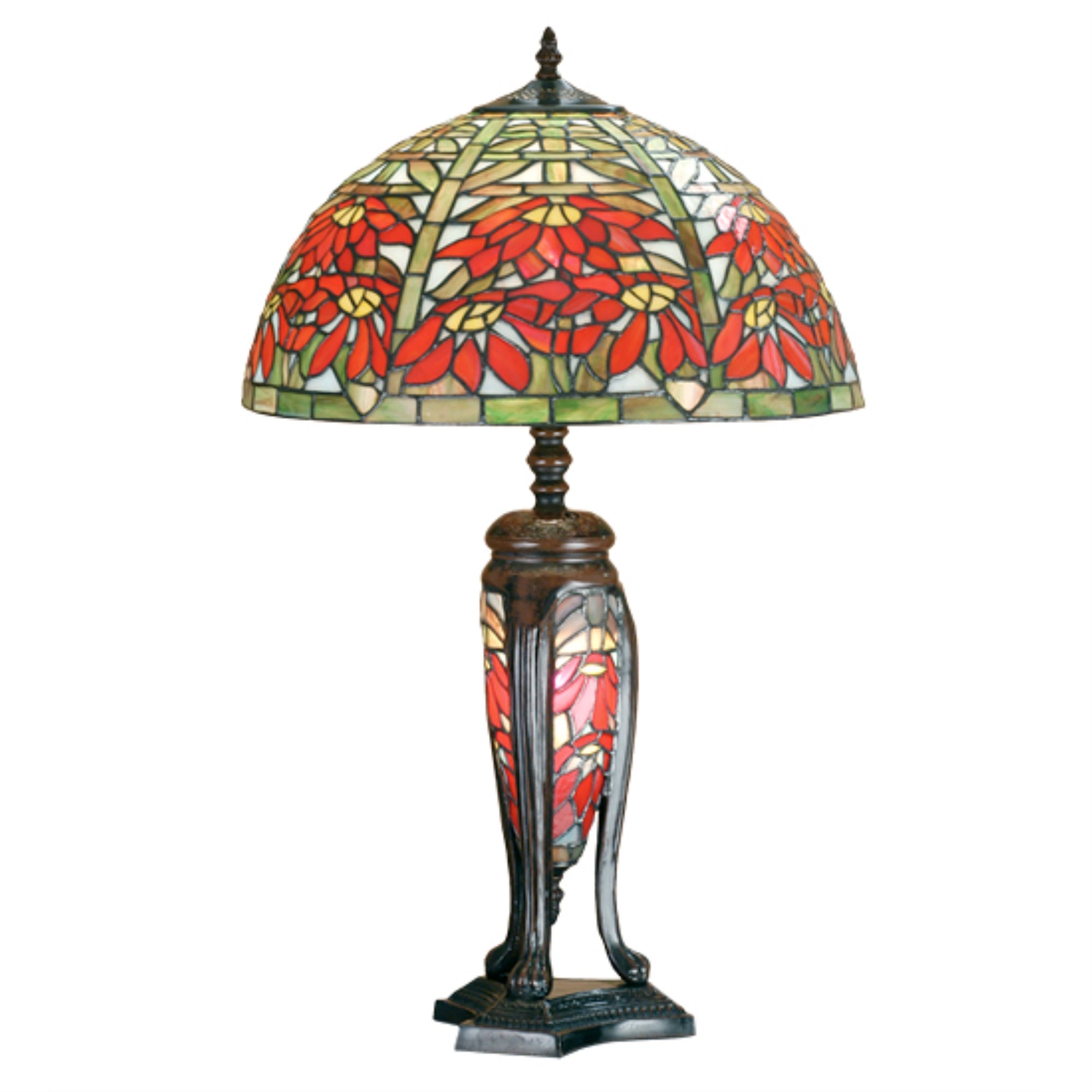 25 inch High Tiffany Poinsettia W/Lighted Base Table Lamp