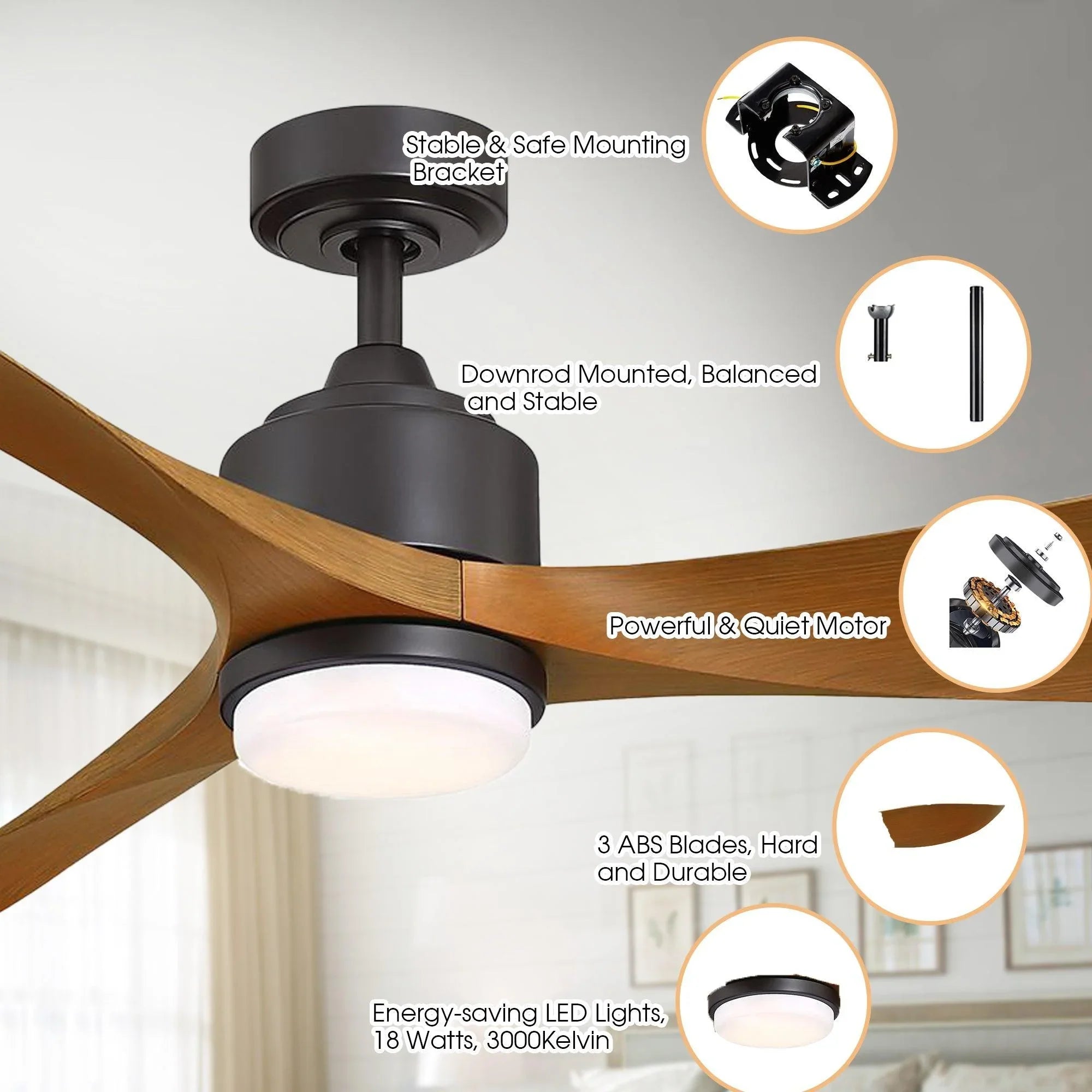 66'' Misael Propeller Integrated Led Indoor Modern Black Ceiling Fan with Remote And Light Kit Included