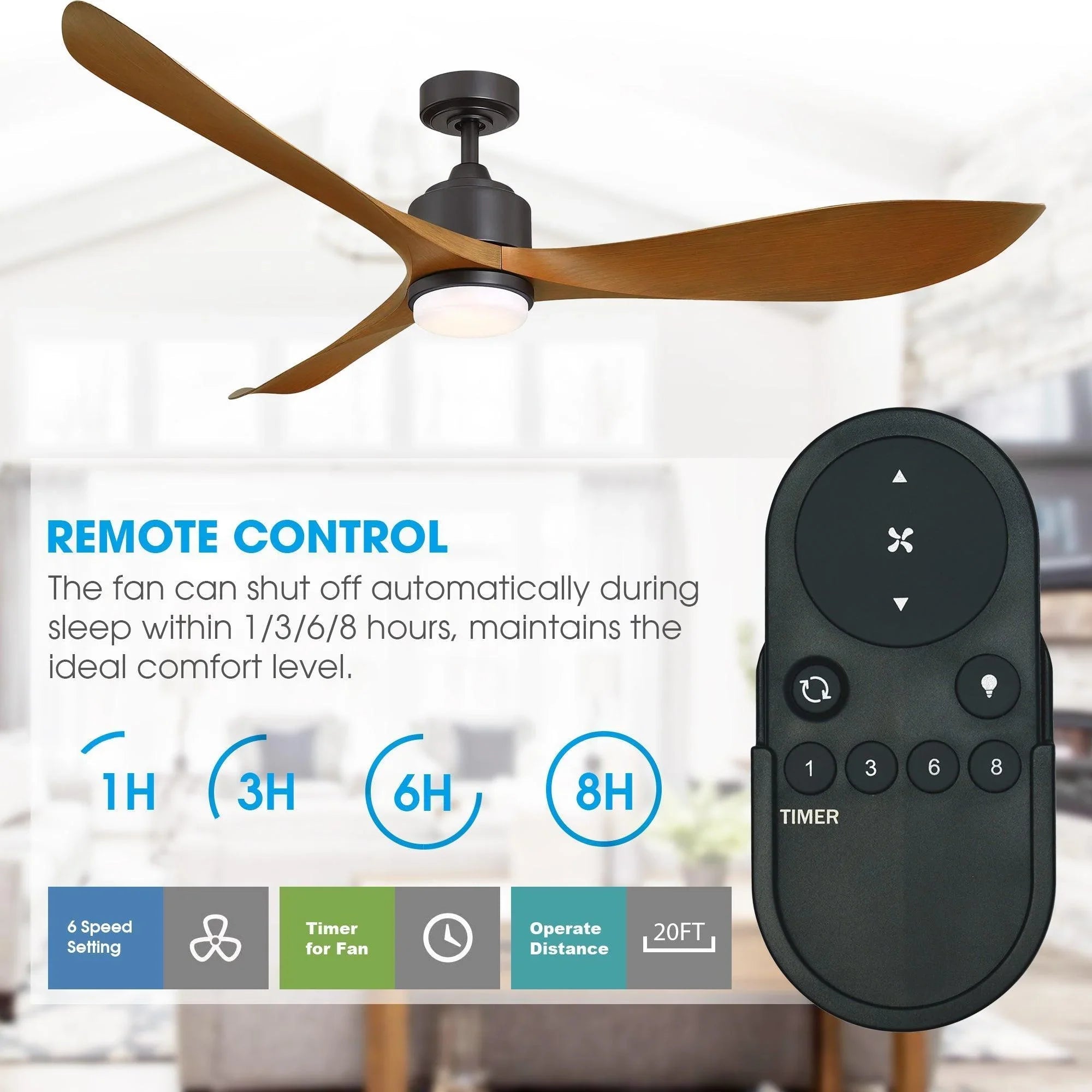 66'' Misael Propeller Integrated Led Indoor Modern Black Ceiling Fan with Remote And Light Kit Included