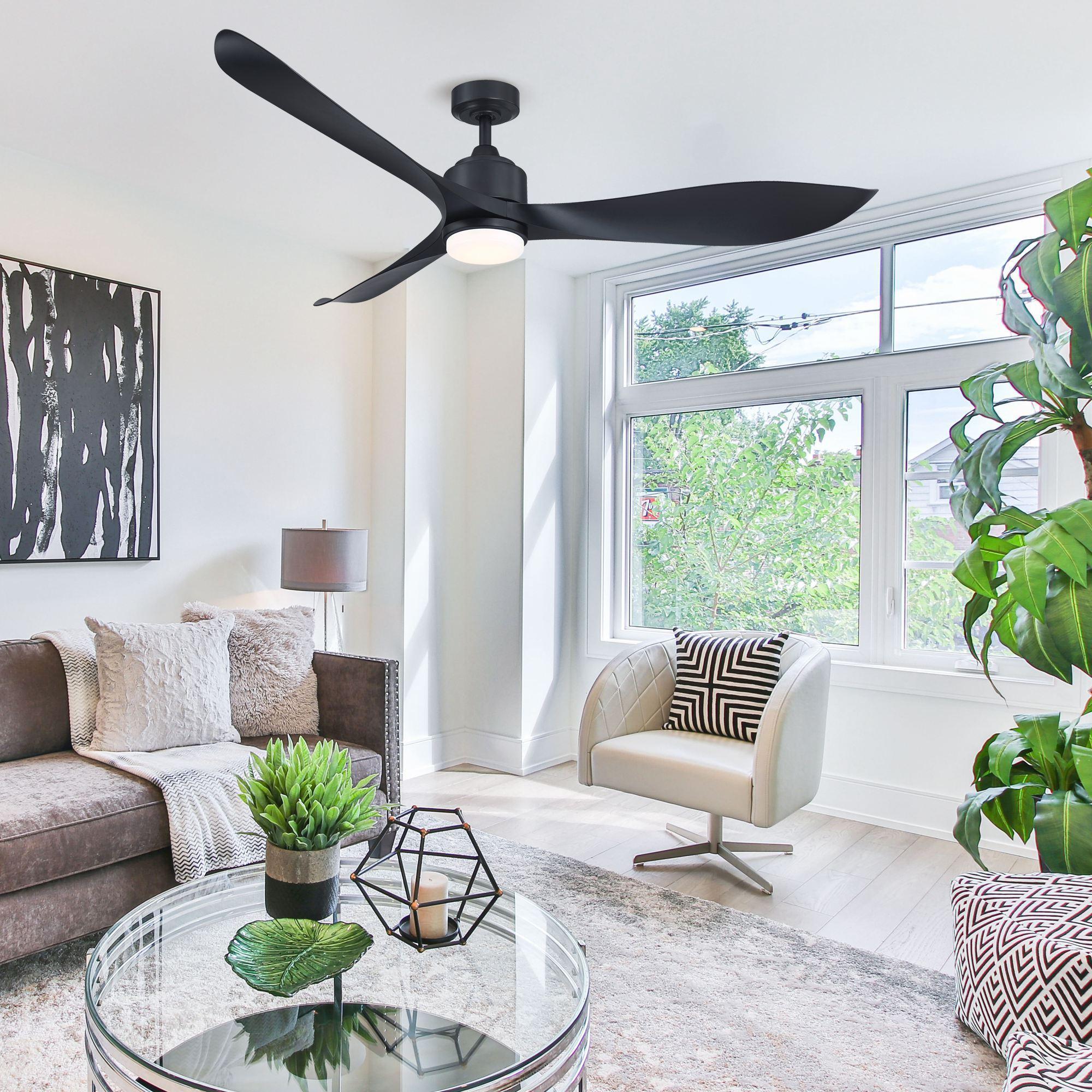 66'' Misael Propeller Integrated Led Indoor Modern Black Ceiling Fan with Remote And Light Kit Included