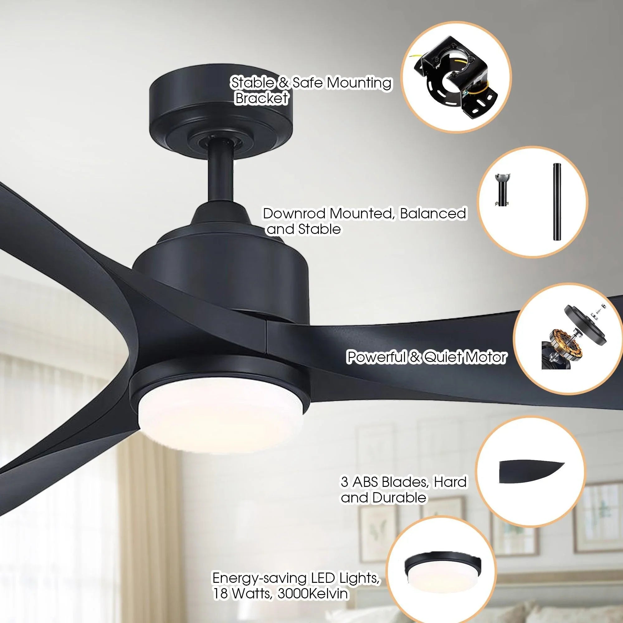 66'' Misael Propeller Integrated Led Indoor Modern Black Ceiling Fan with Remote And Light Kit Included