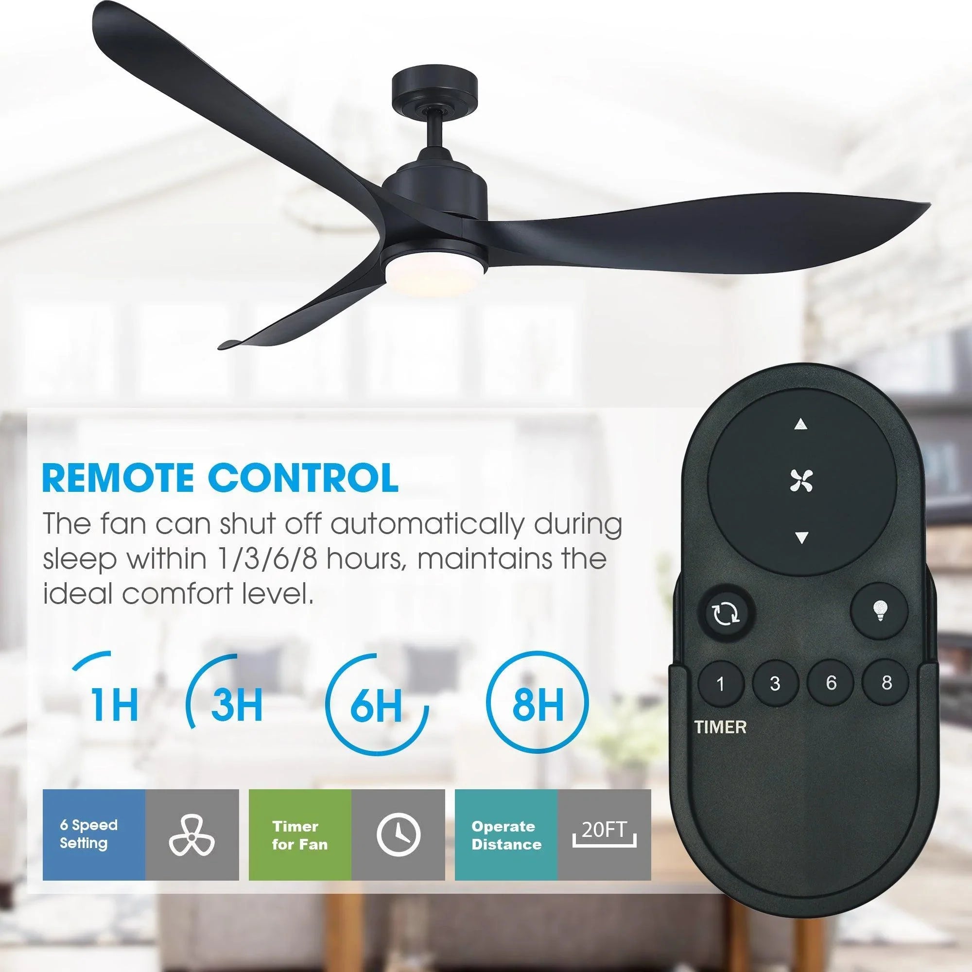 66'' Misael Propeller Integrated Led Indoor Modern Black Ceiling Fan with Remote And Light Kit Included
