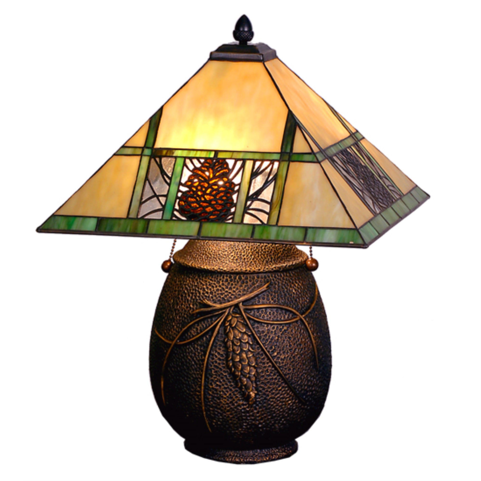 Meyda Tiffany Pinecone Ridge Table Lamp - 19.5 Inch, Beige Amber, Metal/Polyresin, Model 67850