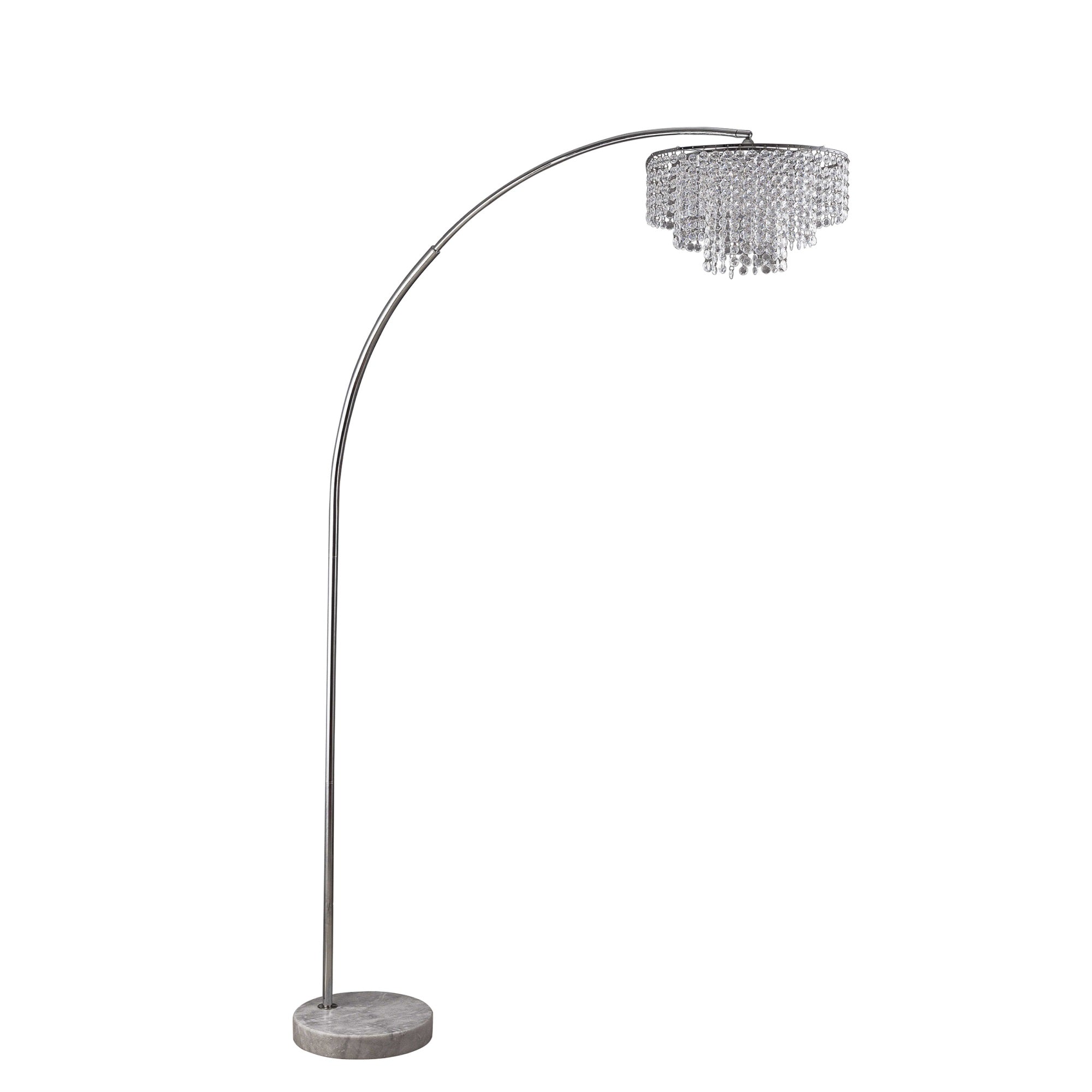86'' Tall ''Clos Glam'' 2-Tiered Arch Floor Lamp on Marble Base, Silver with Acrylic Accents
