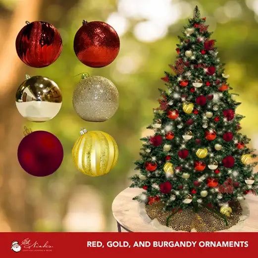7.5FT Pre-Decorated PVC Christmas Tree Red/Gold/Burgundy
