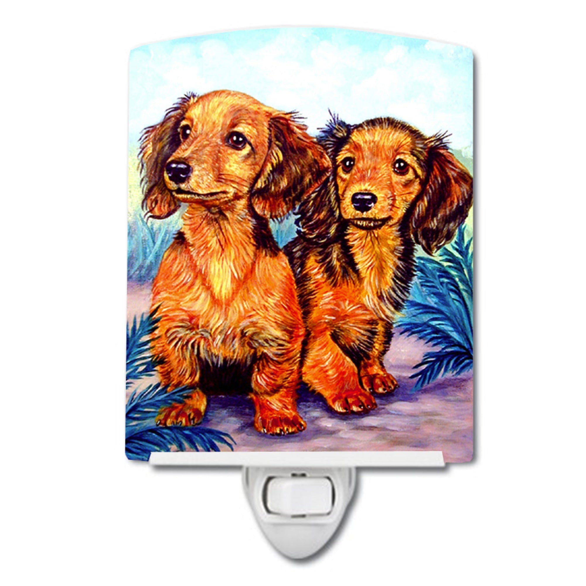  inchCarolines Treasures Long Hair Red Dachshund Two Peas Ceramic Night Light, 6x4, Multicolor inch