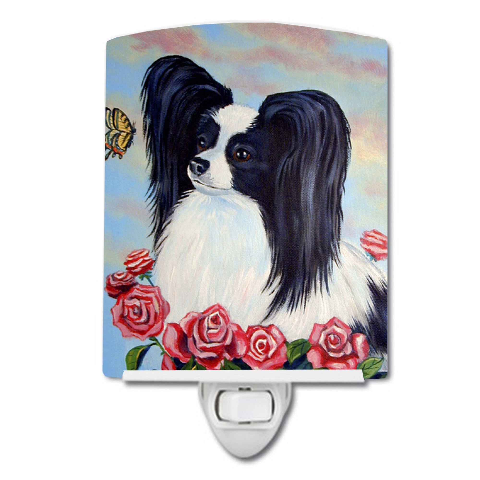  inchCarolines Treasures Papillon Black and White Ceramic Night Light, 6x4, Multicolor inch