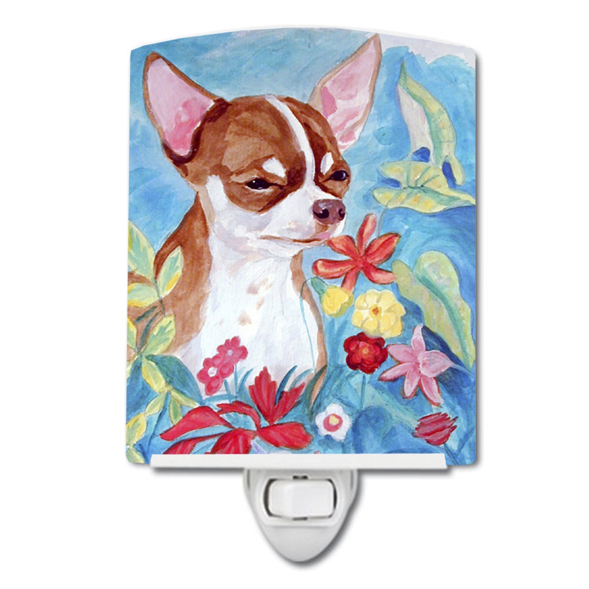  inchCarolines Treasures Chihuahua in flowers Ceramic Night Light, 6x4, Multicolor inch