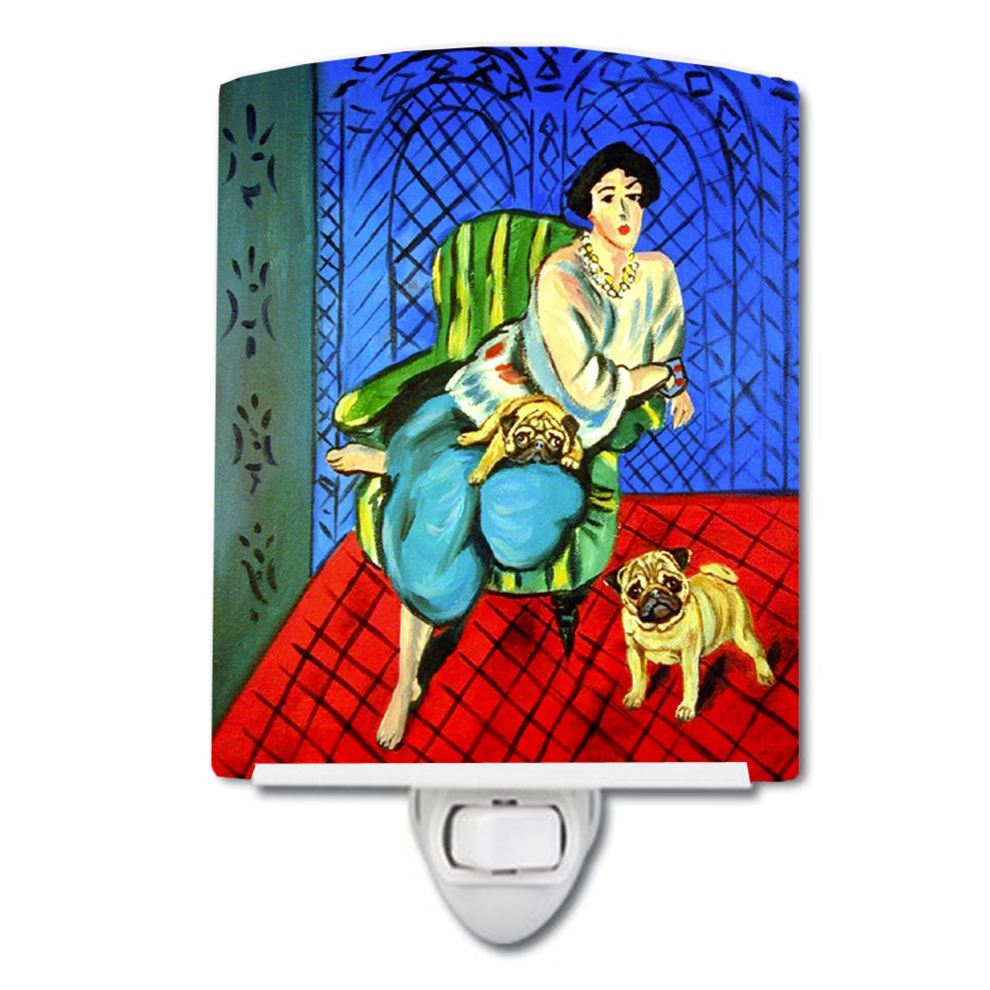  inchCarolines Treasures Lady with her Fawn Pug Ceramic Night Light, 6x4, Multicolor inch