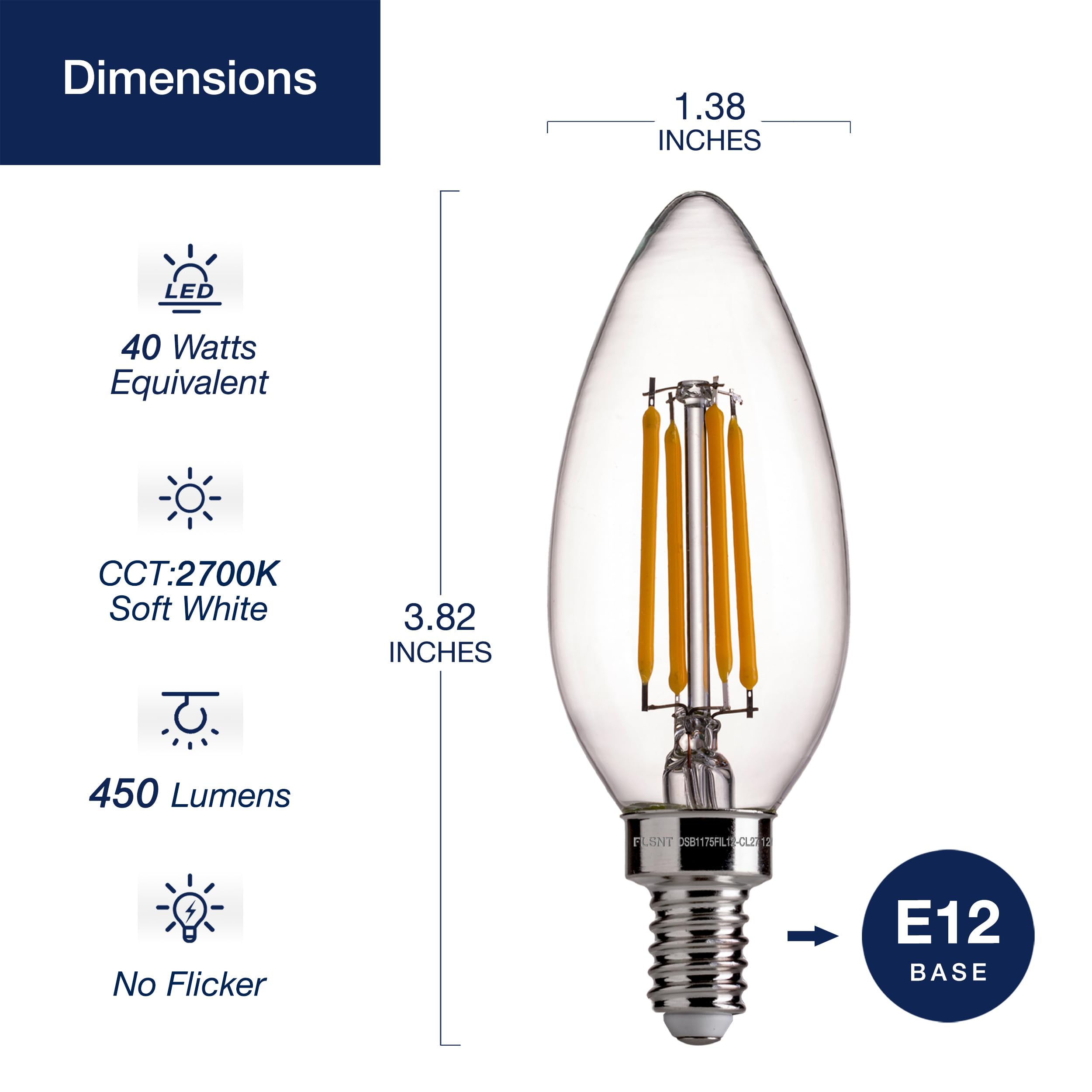 Flsnt 40W Equivalent Led Candelabra Bulbs, Dimmable Led Chandelier Bulbs, E12 Base, 450Lm, 82 High Cri, 24 Pack, 2700K Soft Whit