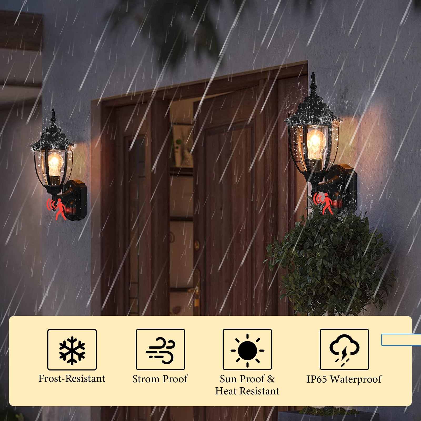 odorpower Outdoor Motion Sensor Wall Sconce, Anti-Rust Aluminum, Black, 1 Pack, Model 0018-WU-SE BK, Dusk to Dawn Lighting