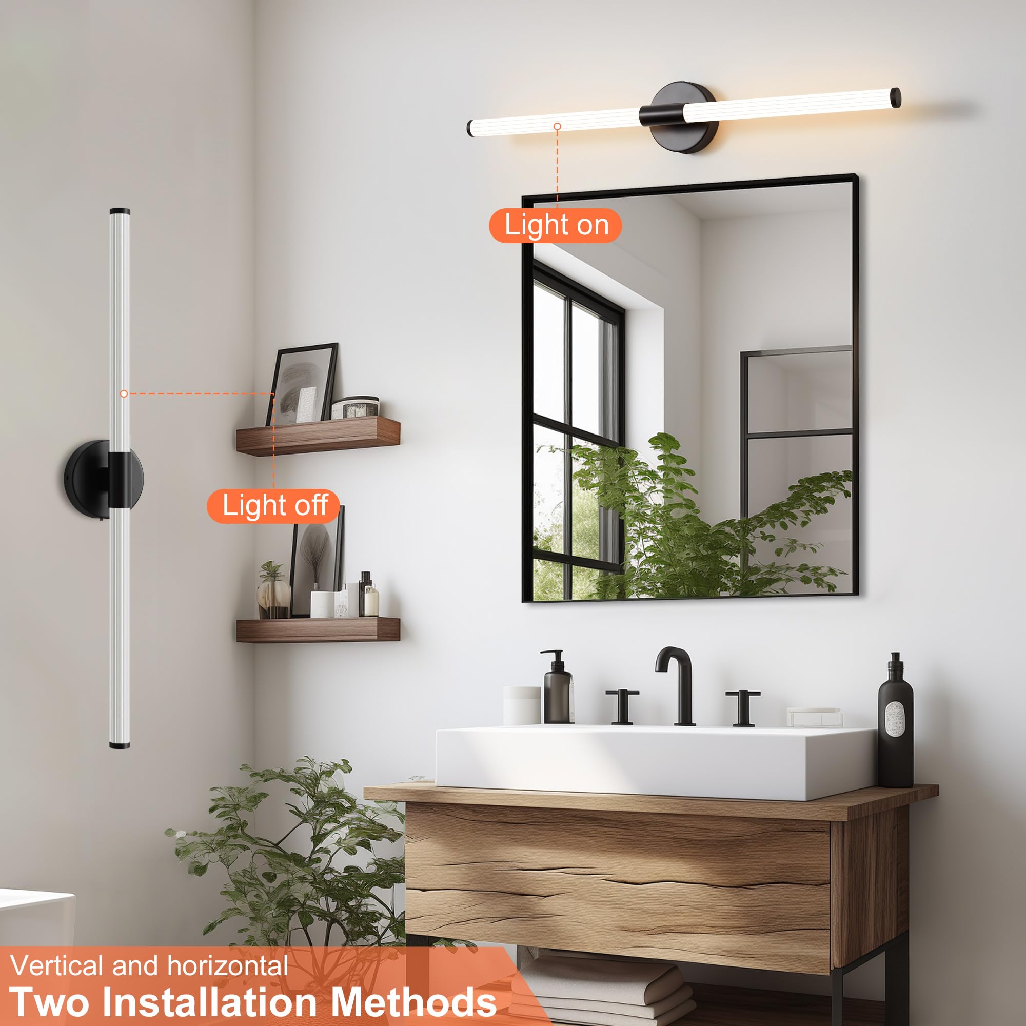 Gednbo Bathroom Wall Sconces Set Of 2 Hardwired Dimmable 5Cct Led Bathroom Light Fixtures Over Mirror 360 Full Lighting 31 Long Vanity Light Bar Modern Black Wall Sconce For Bath Bedroom Living Room