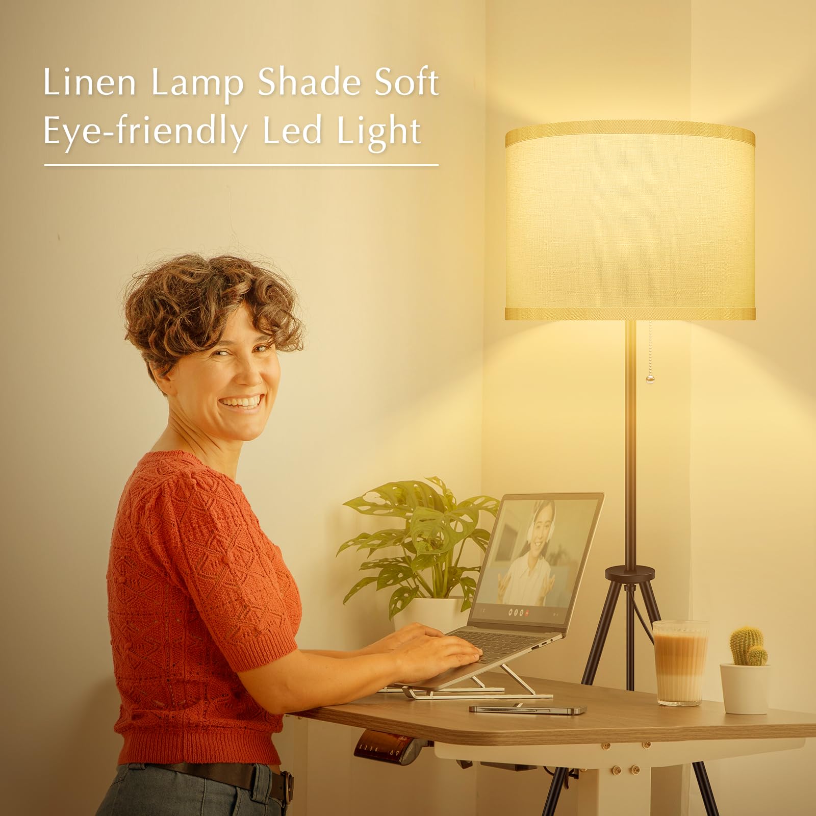 Boostarea Floor Lamp For Living Room, 59.5'' Tripod Floor Lamp, White Linen Lamp Shade, Mid Century Standing Lamp For Living Roo