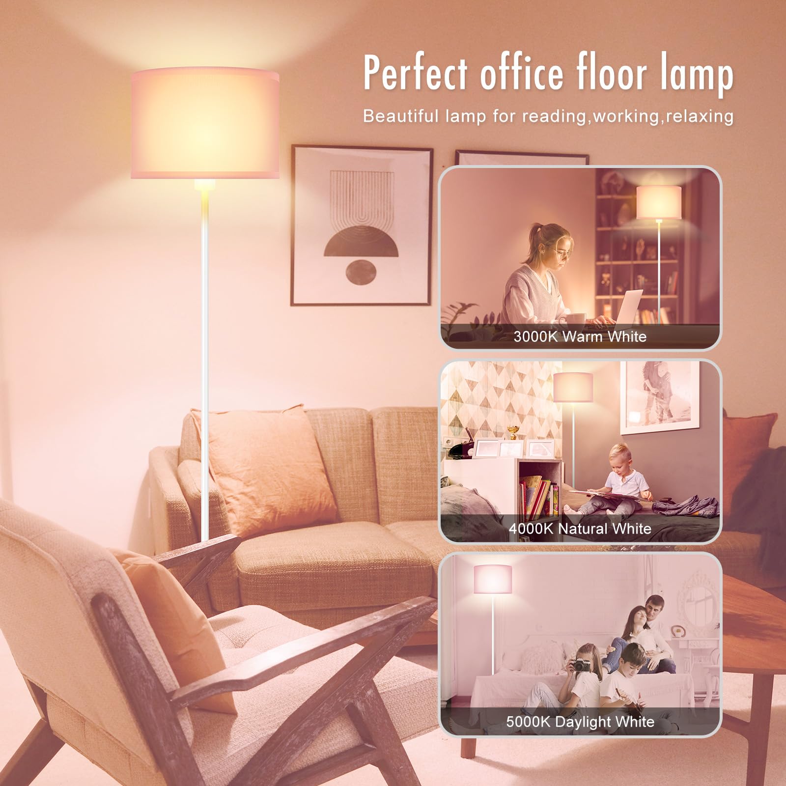 Floor Lamp, Standing Lamp, Short Floor Lamp With Pink Lampshade, 59'' Tall Lamp For Bedroom, Foot Switch, Simple Corner Pole Lam