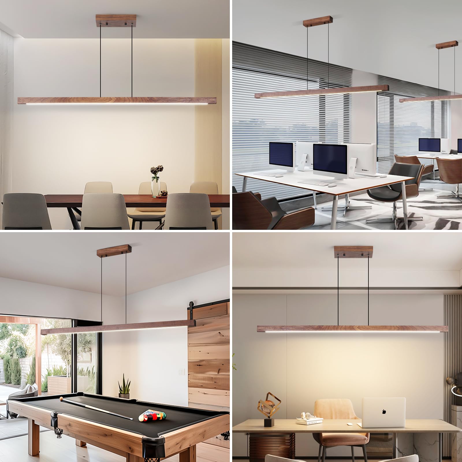 Modern Wooden Pendant Light  47In Walnut Wooden Chandelier With Remote Control 3000K-6500K Adjustable Color Temperature Aluminum Island Lighting Lamp For Dining Room  Living Room B