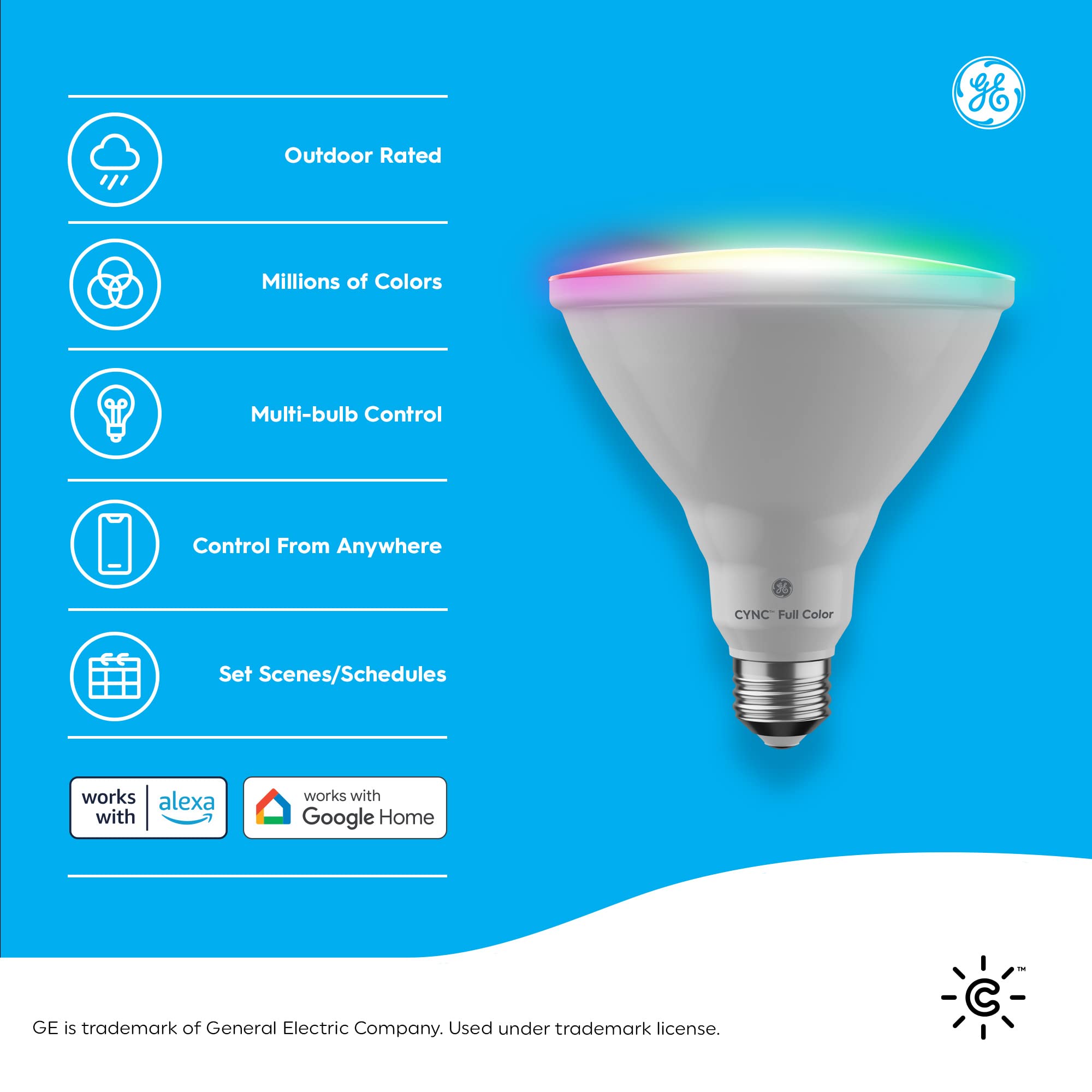 Ge Cync Smart Led Light Bulbs, Color Changing Lights, Bluetooth And Wi-Fi Lights,Compatible With Alexa And Google Home, Par38 Ou