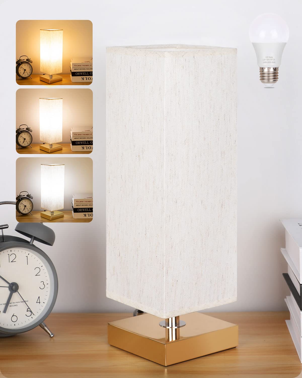 Soilsiu Bedside Table Lamp Bedroom 3 Color Options Desk Lamps With Modern Fabric Shade Reading Nightstand Lamps For Living Room,