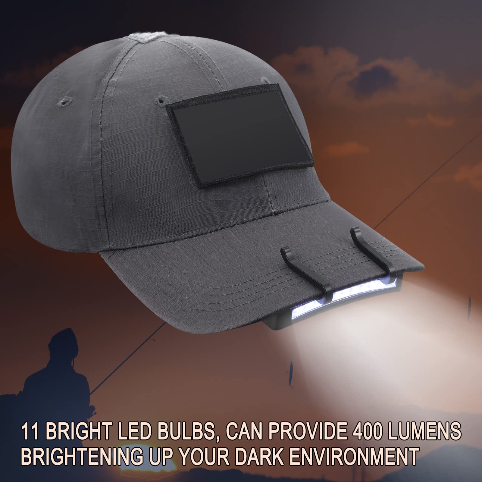 Hortsun 10 Pcs Cap Light Clip 11 Led Cap Lights Clip On Hat Battery Hat Brim Clip On Light Black Waterproof Ultra Bright Hat Fla