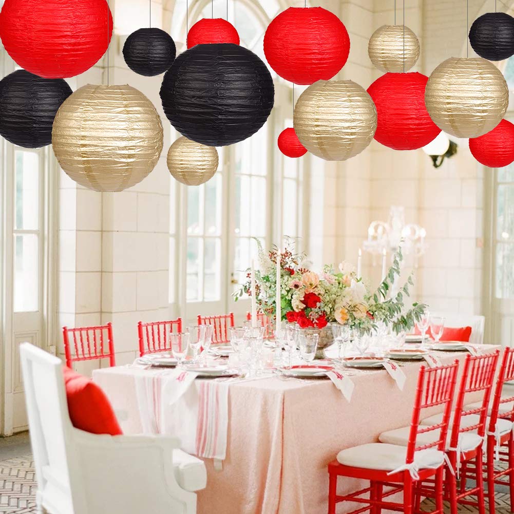 Zilue Paper Lanterns 15Pcs Decorative Party Supplies Black/Gold/Red For Weddings, Graduations, Birthdays - Model Pl1003
