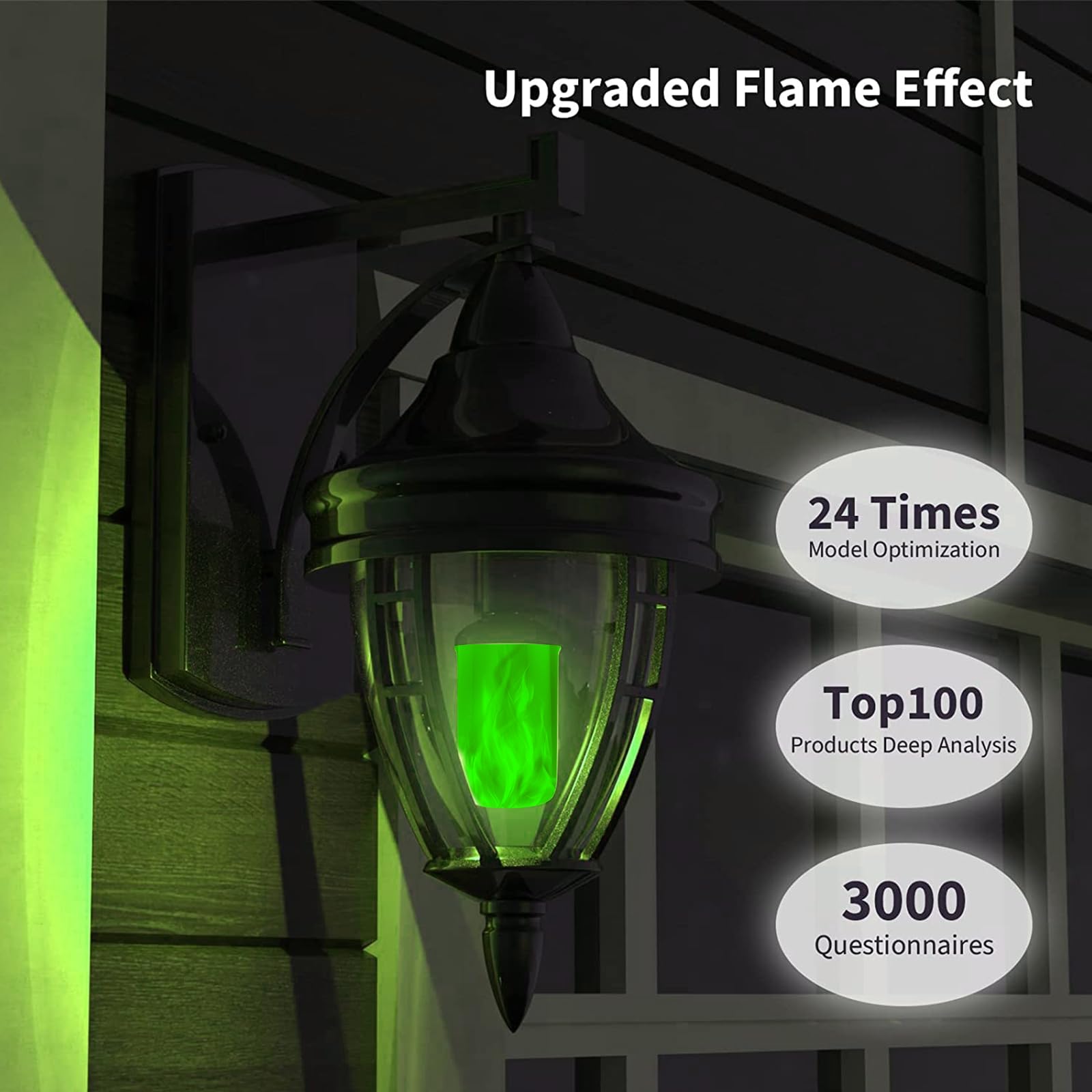 Morsatie LED Flame Light Bulbs, 4-Mode Flickering, E26, Green, 4 Pack