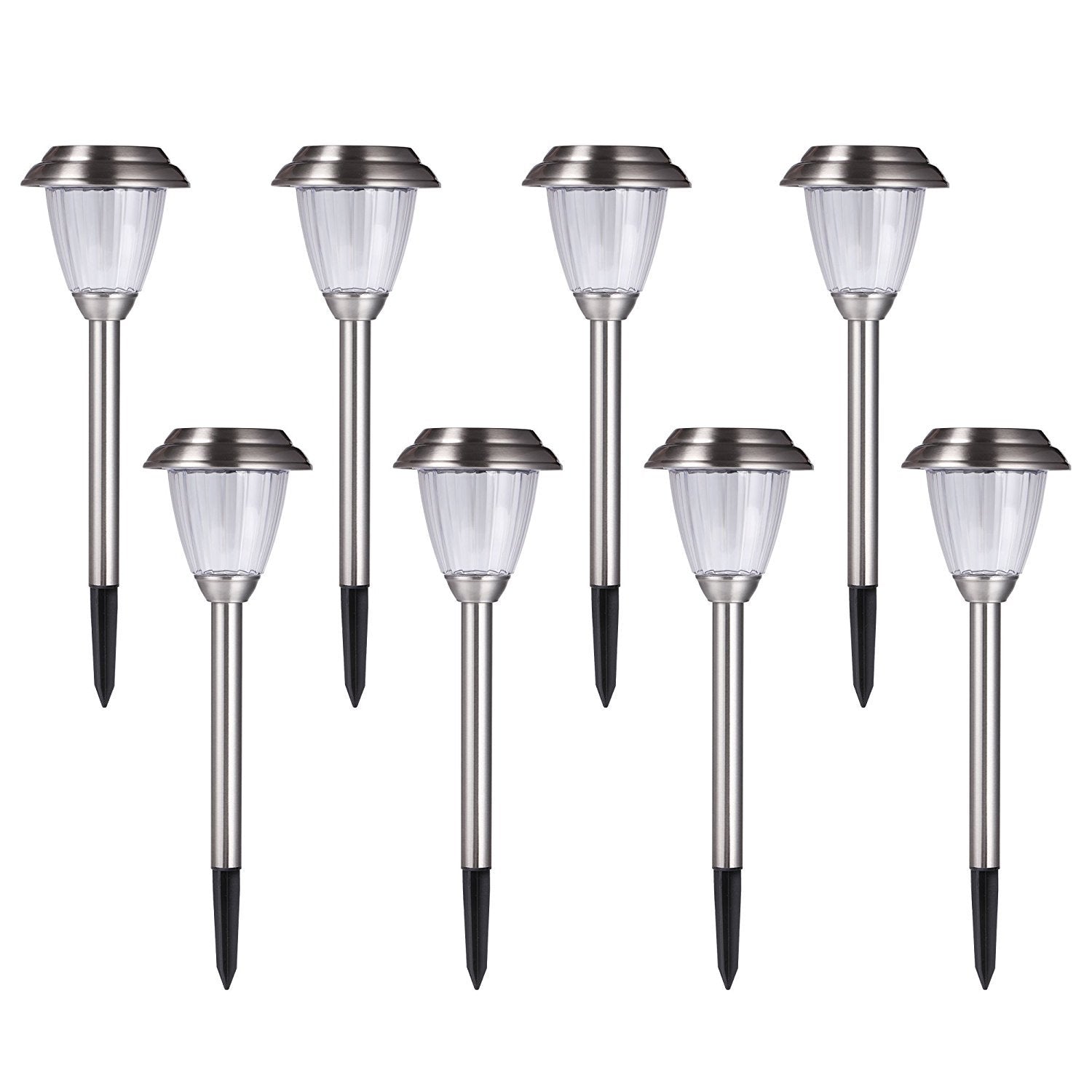 voona Solar LED Outdoor Lights 8-Pack, Stainless Steel, Silver, Model JJBH0003, Ideal for Pathway, Patio, Yard, and Garden