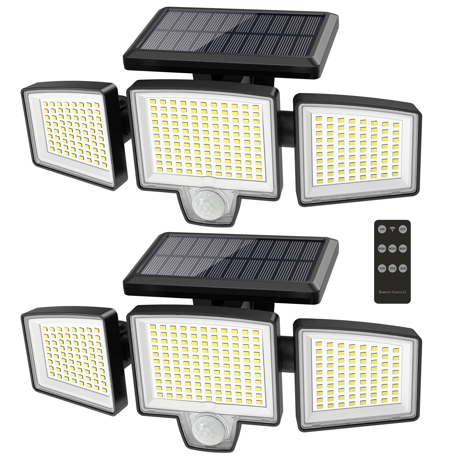 Atronor Solar Wall Security Flood Lights, 265 LED 2800LM with Motion Senor, Outdoor, Remote Control, 3 Lighting Modes, 3 Heads,