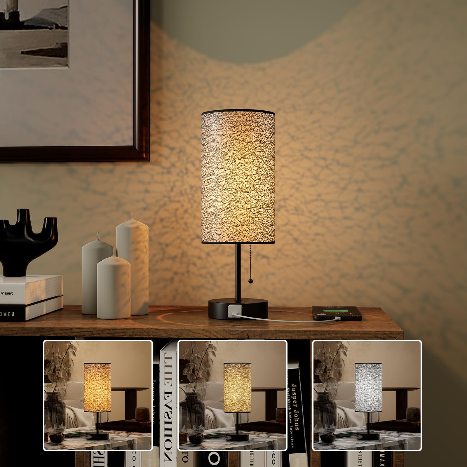 YIDPU Table Lamp for Bedroom,Nightstand Lamp for Bedside with AC Outlets,Adjustable 3color LED Light Desk Lamp for Home Decor,In