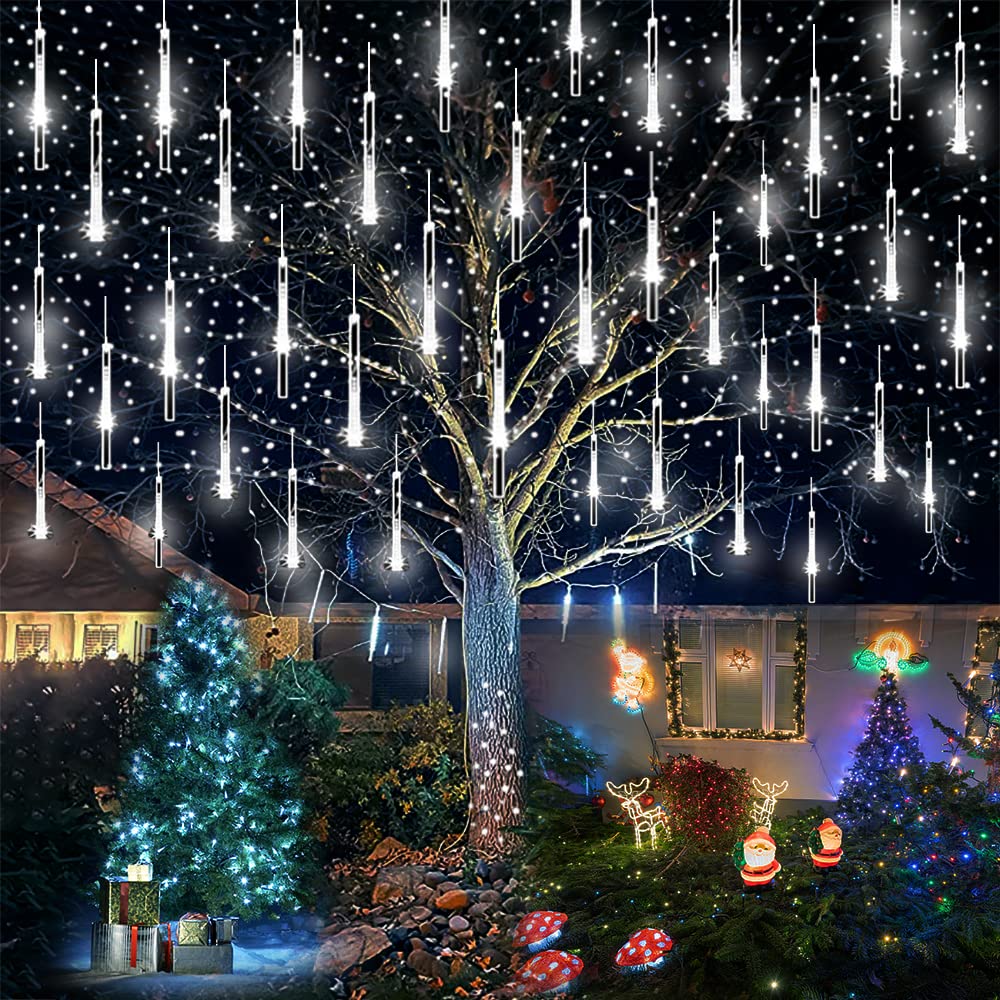 Lauzior Christmas Lights Outdoor, 12 Inch Led White Meteor Shower Lights, Christmas Decorations Indoor Outdoor For House Party H