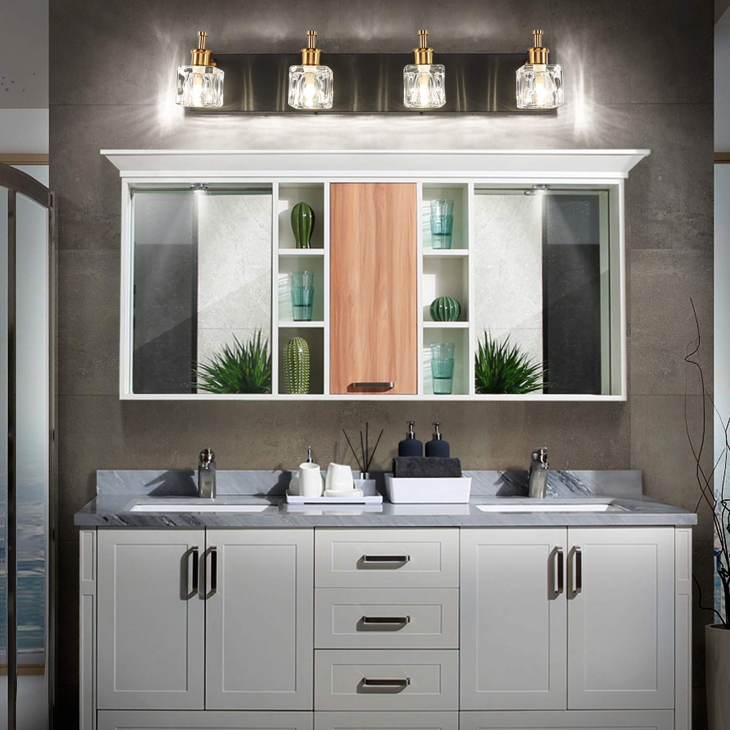 PRESDE Modern Black Bathroom Vanity Light Fixture LED 4 Lights Metal Matt Black 7770-4T