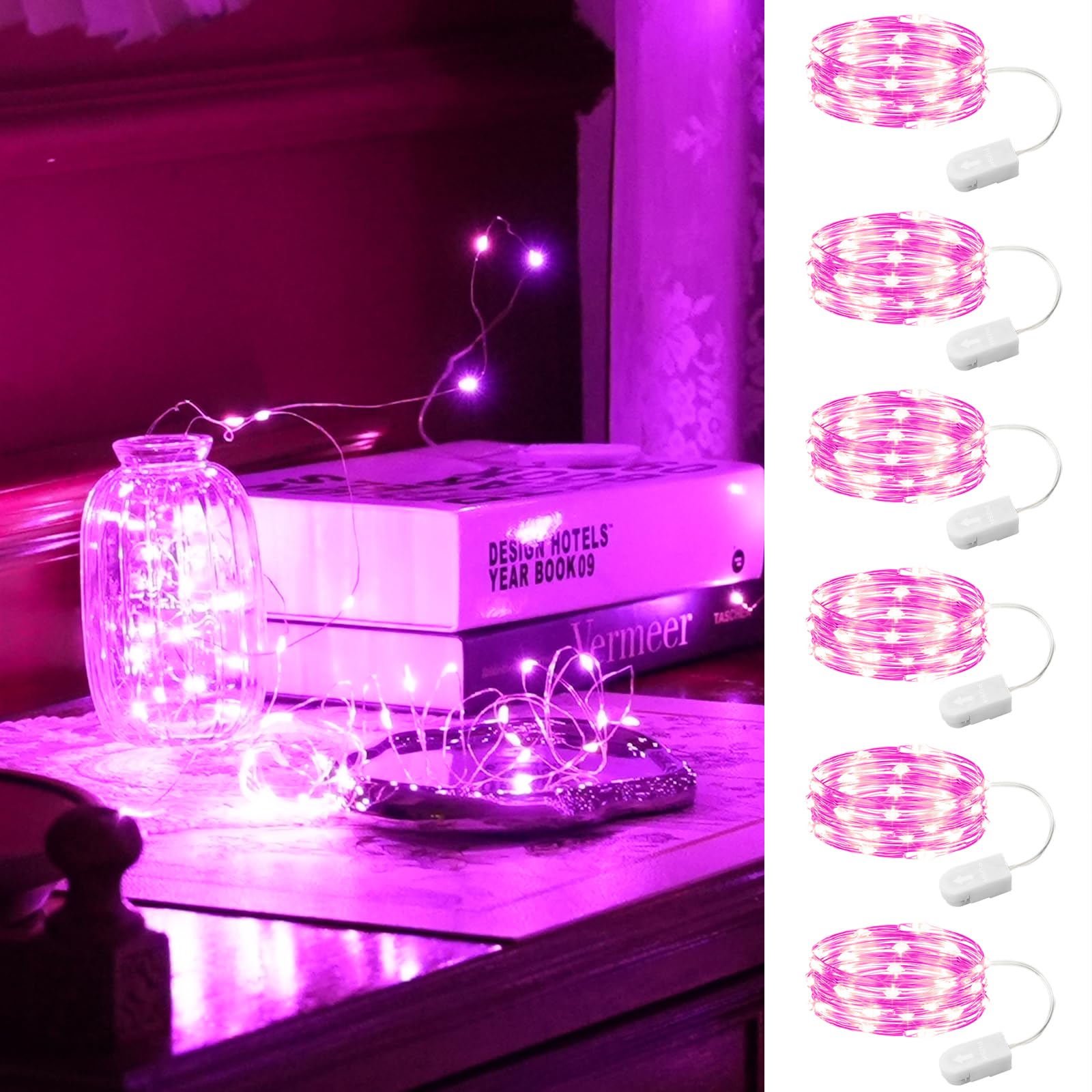 Hxweiye 6 Pack Pink Fairy Lights, 7Ft 20Led Waterproof String Lights For Diy Decor, Battery Operated, Model Hy100150-20