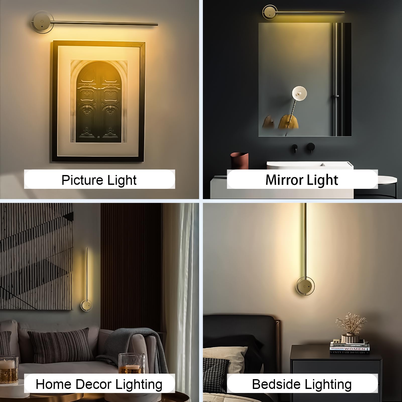 Wireless Wall Sconces Set Of Two, 23.6'' Rechargeable Art Display Light, 3 Color Temperature Dimmable With 350? Rotation Wireles