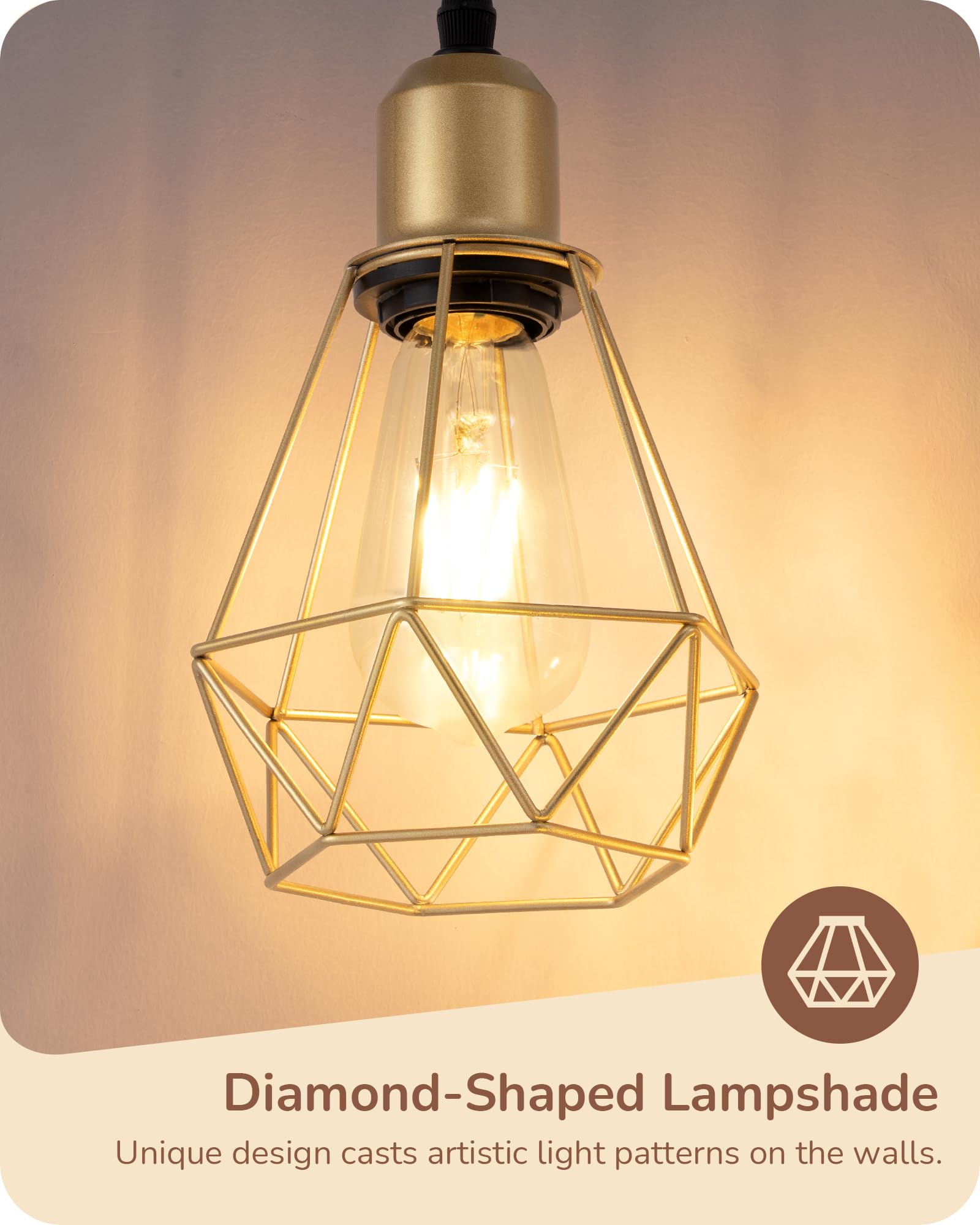 EDISHINE 70in  Dimmable Industrial Floor Lamp, Gold Metal, 3 LED Edison Bulbs, Model HLFL03L
