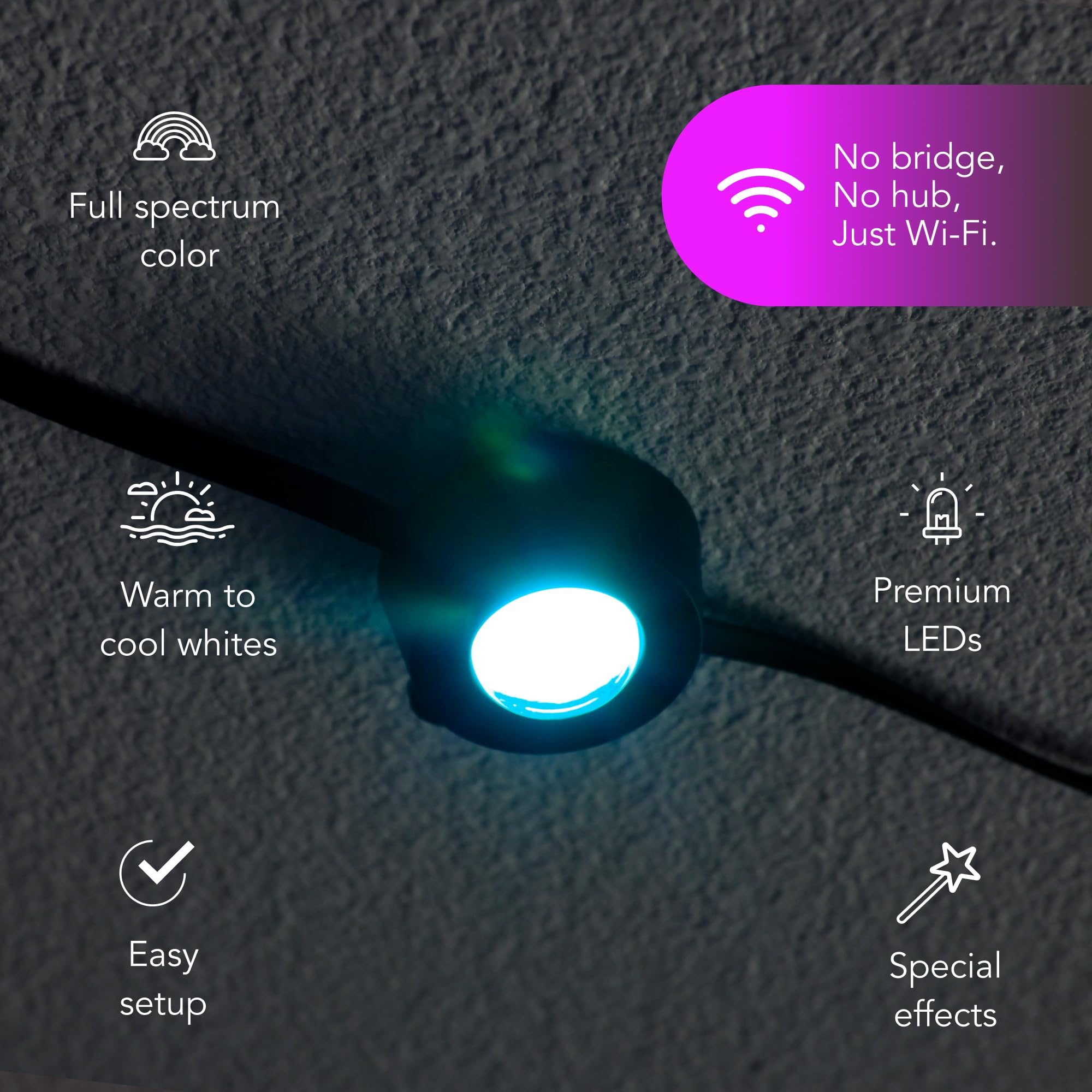 LIFX 50ft Smart RGB String Light - Weatherproof, Wi-Fi & Voice Control, Black, Model LFXSL50-30/LED/BLK
