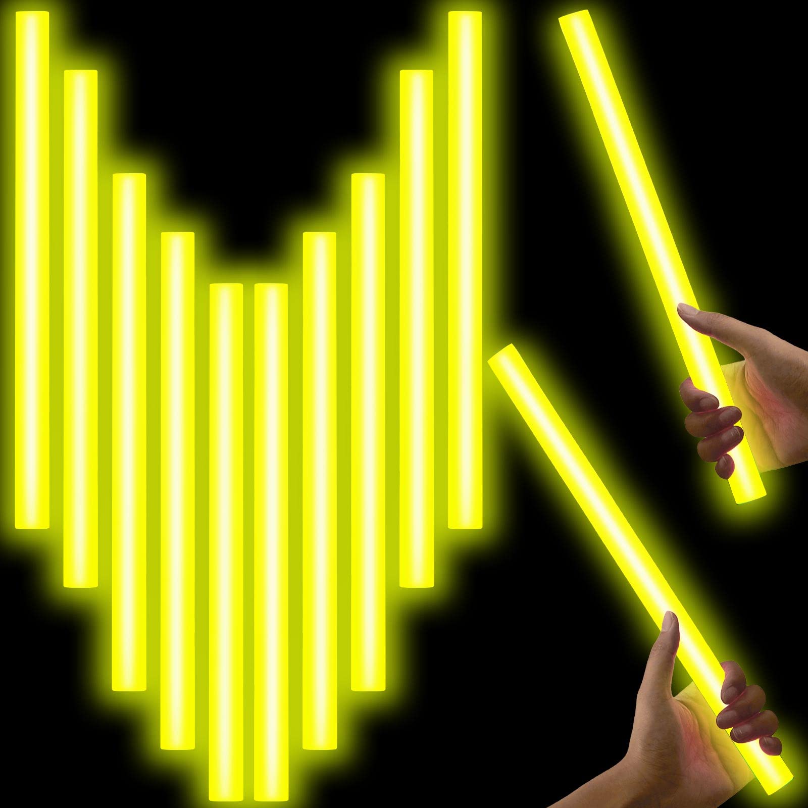 Lewtemi Glow Sticks - 10 Pcs Jumbo 14 Inch Yellow Emergency Light Sticks for Camping and Halloween