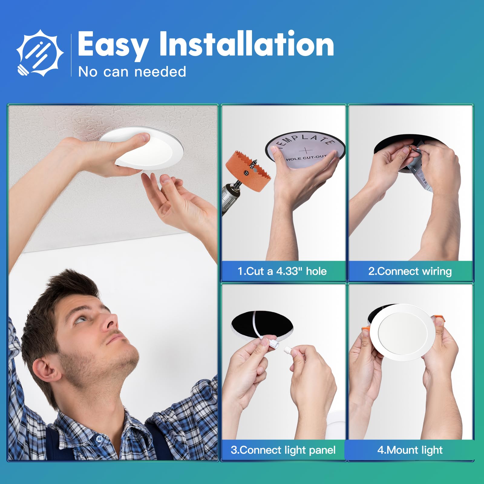 Freelicht 1 Pack 4 Inch 5Cct Ultra-Thin Led Recessed Ceiling Light With Junction Box, 700Lm Brightness, Dimmable Canless Wafer D