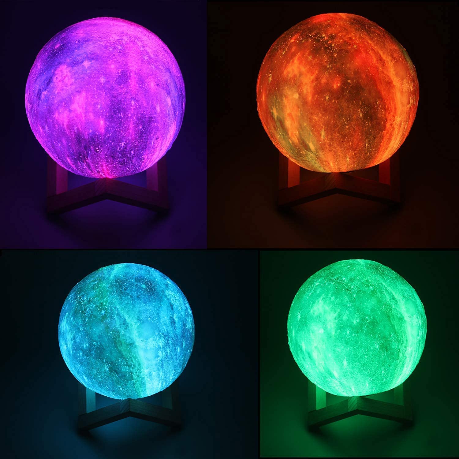 LOGROTATE Moon Lamp - 16 Colors LED Night Light, 7.0 inch, 3D Printed, USB Rechargeable, Multicolor, Model SML-2020