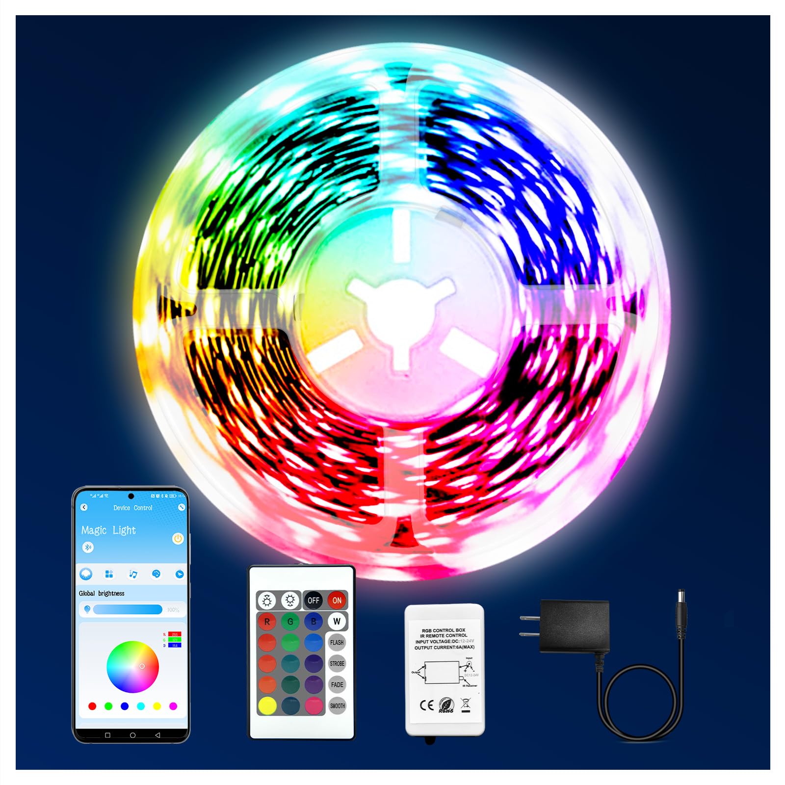 dalattin LED Strip Lights, 110FT RGB Color Changing, App & Remote Control, Vinyl, Multicolor, Model TCF0213344R-JA02