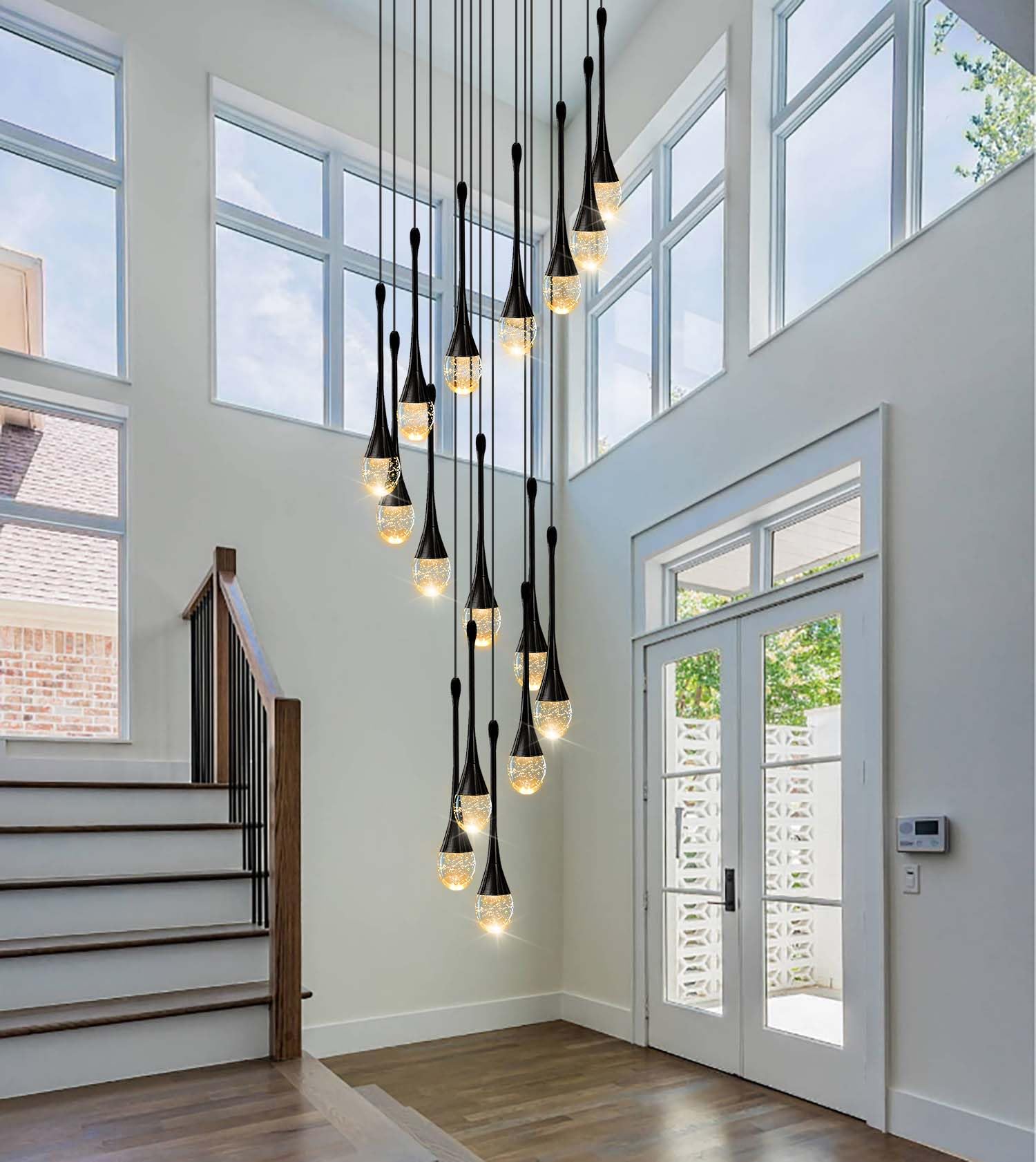 Ykolupty 12-Light Black Raindrop Crystal Chandeliers 120'' High Ceiling Foyers Entrance Chandeliers Staircase Long Pendant Light
