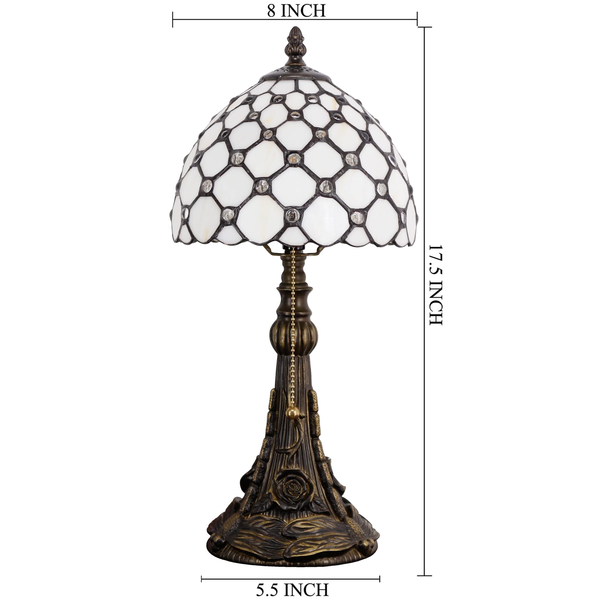 Small Tiffany Lamp Mini Stained Glass Desk Lamp Vintage Table Lamp Tiffany Style Night Light 8X17.5 Inch (Cream Pearl Bead Style