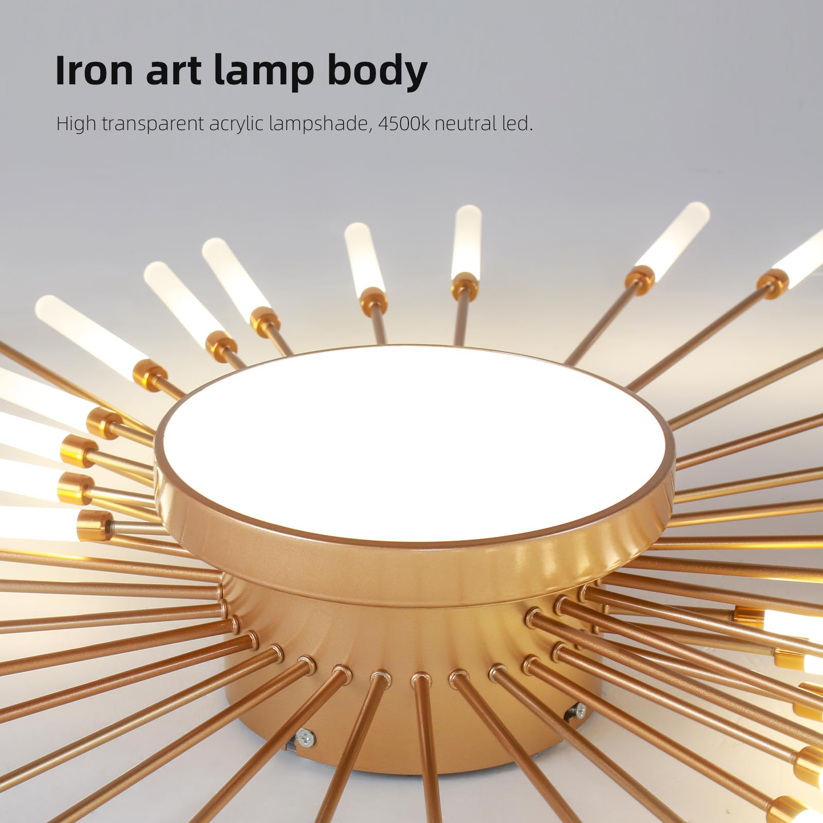 Jaymp Ceiling Light Modern Flower Shape Ceiling Lamp For Living Room Dining Room Flush Mount Metal Acrylic Sputnik Firework Petal Led Lighting Fixture (Matte Gold, 28+1 Lights)