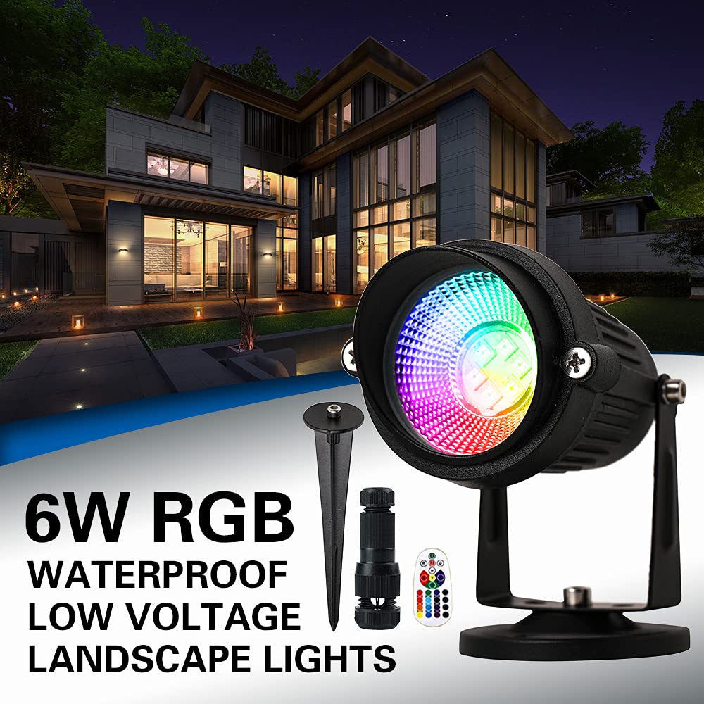Eleglo 6W Rgb Landscape Lights, 16 Color Changing Outdoor Spotlights, 12V-24V, 6 Pack