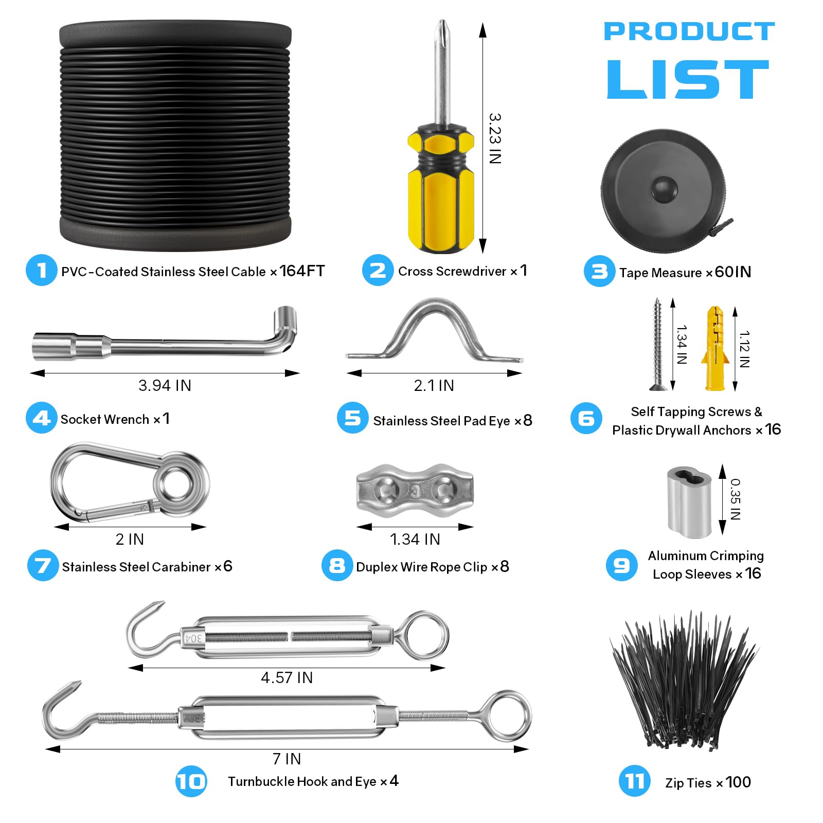 Nereus String Light Hanging Kit With 164 Ft Vinyl Coated 304 Stainless Steel Cable, String Light Suspension Kit, Guide Wire With