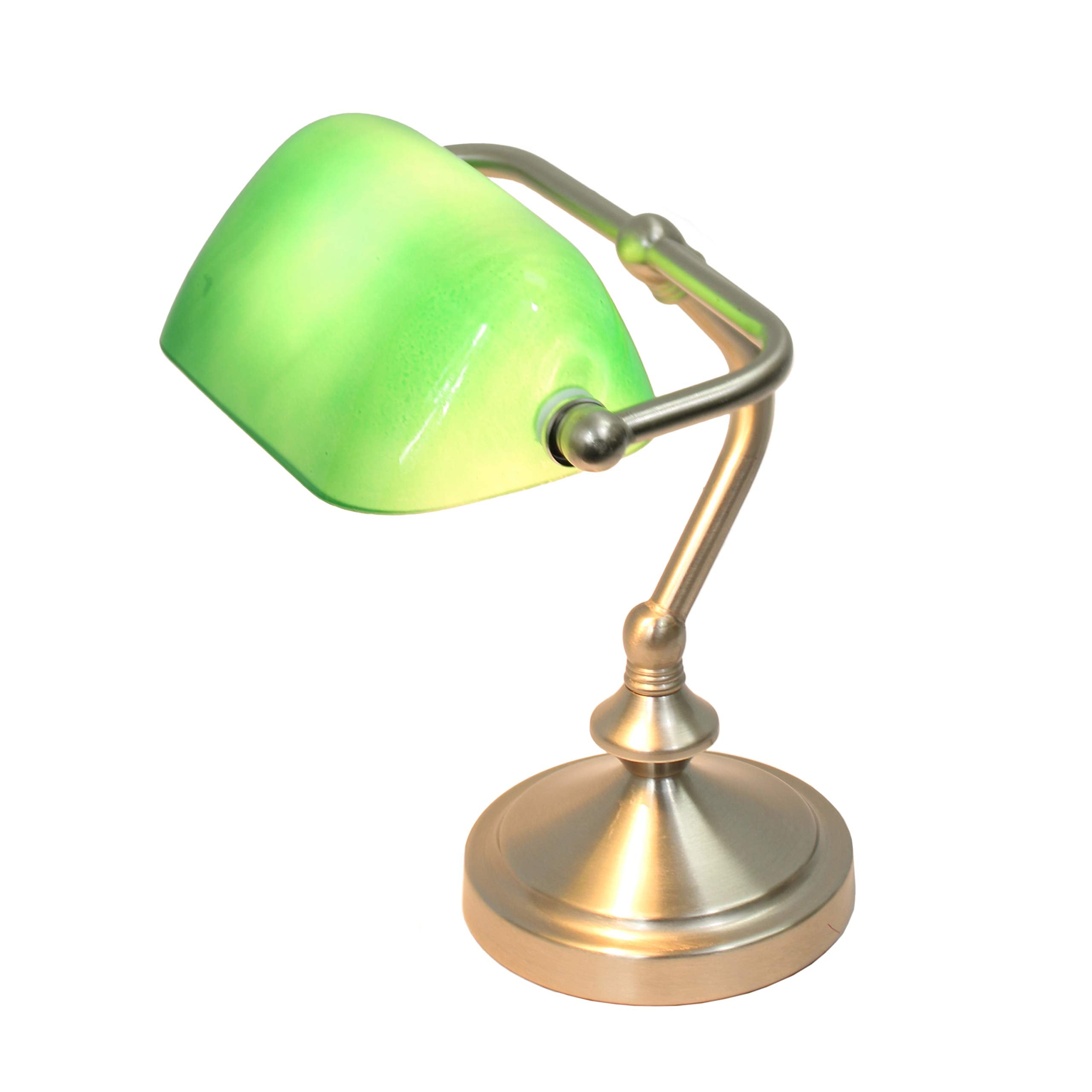 Simple Designs Mini Traditional Bankers Lamp, Brushed Nickel, Glass Shade, Green, Model LT3057-GRN