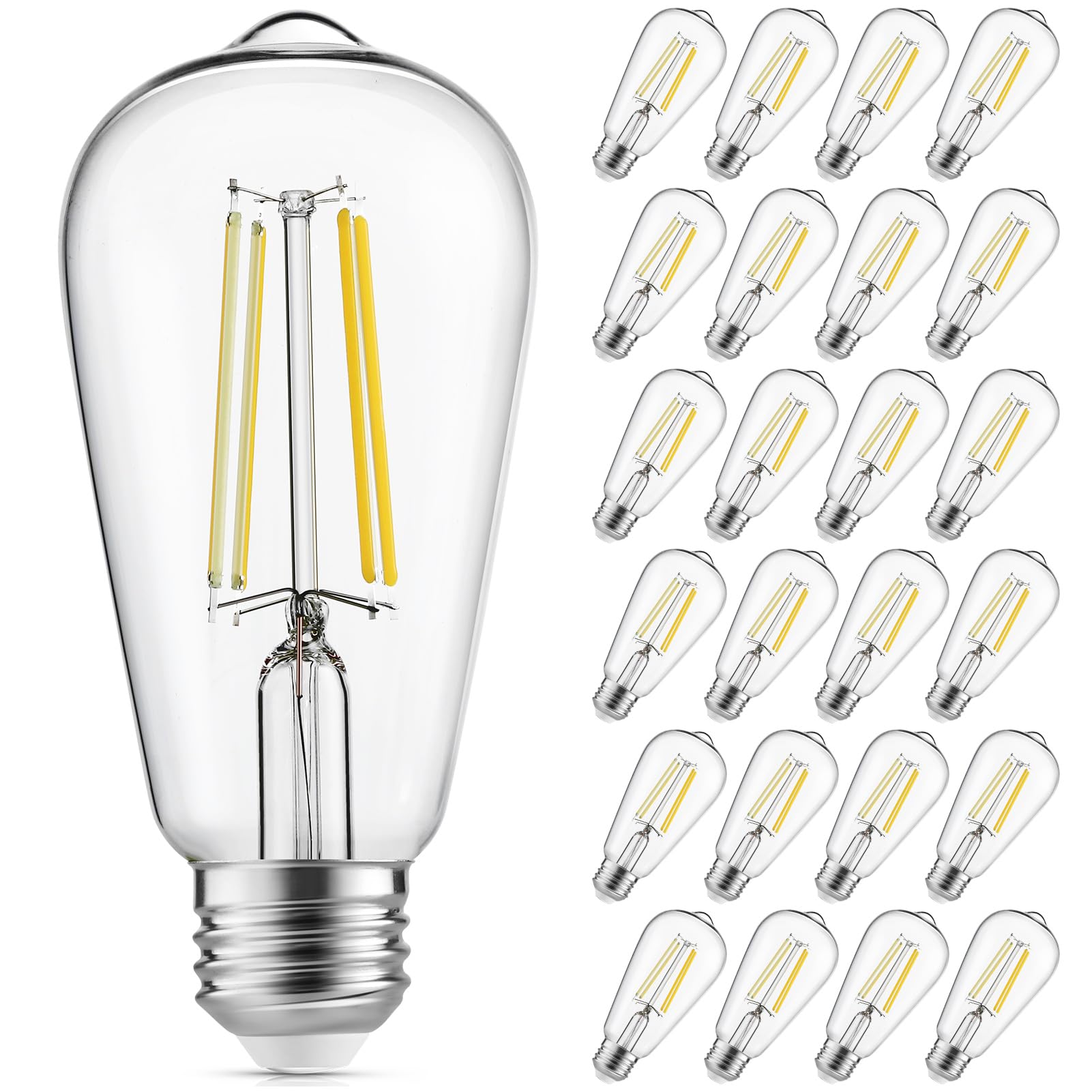 Gozelux Led Edison Light Bulbs, 60W Equivalent Incandescent Edison Bulbs, Efficient 6W St58, E26 Medium Base, Dimmable, 750 Lume
