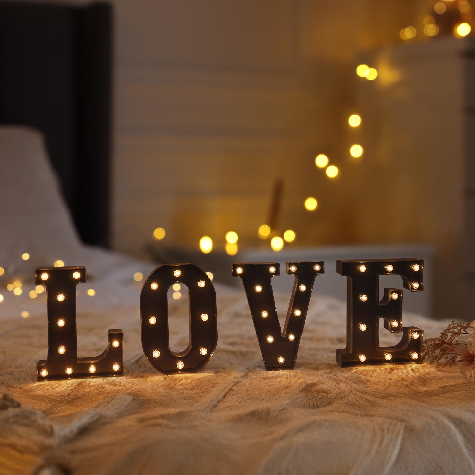 Foaky Black Led Letter Lights For Room Decor - Bedroom Wall Decor  Alphabet Lights For Home  Wedding  Party - Battery Operated (A)