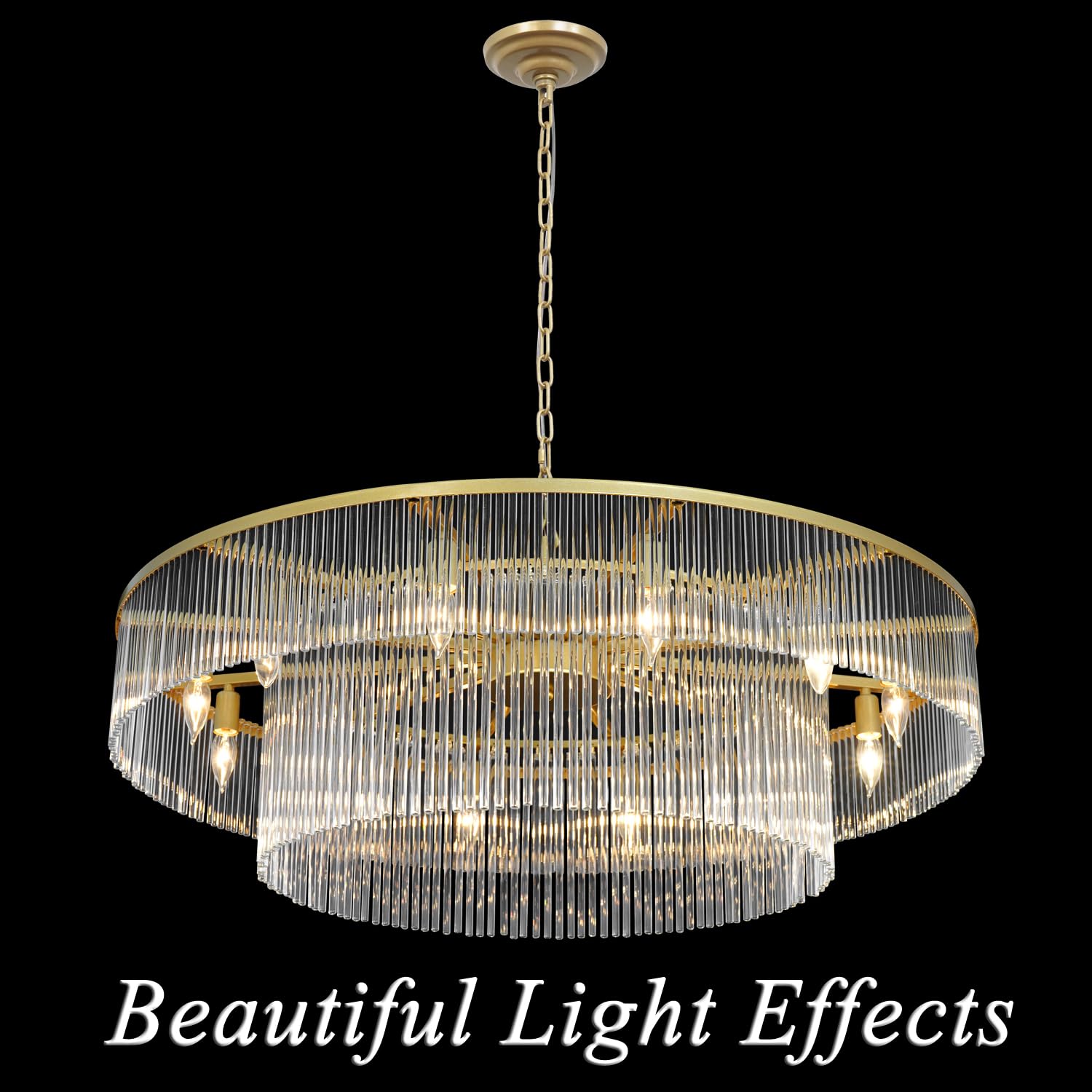 Akeelighting Modern Glass Chandelier Gold Chandeliers For High Ceiling Foyer Entryway Hanging Large Light Fixture For Grand Livi