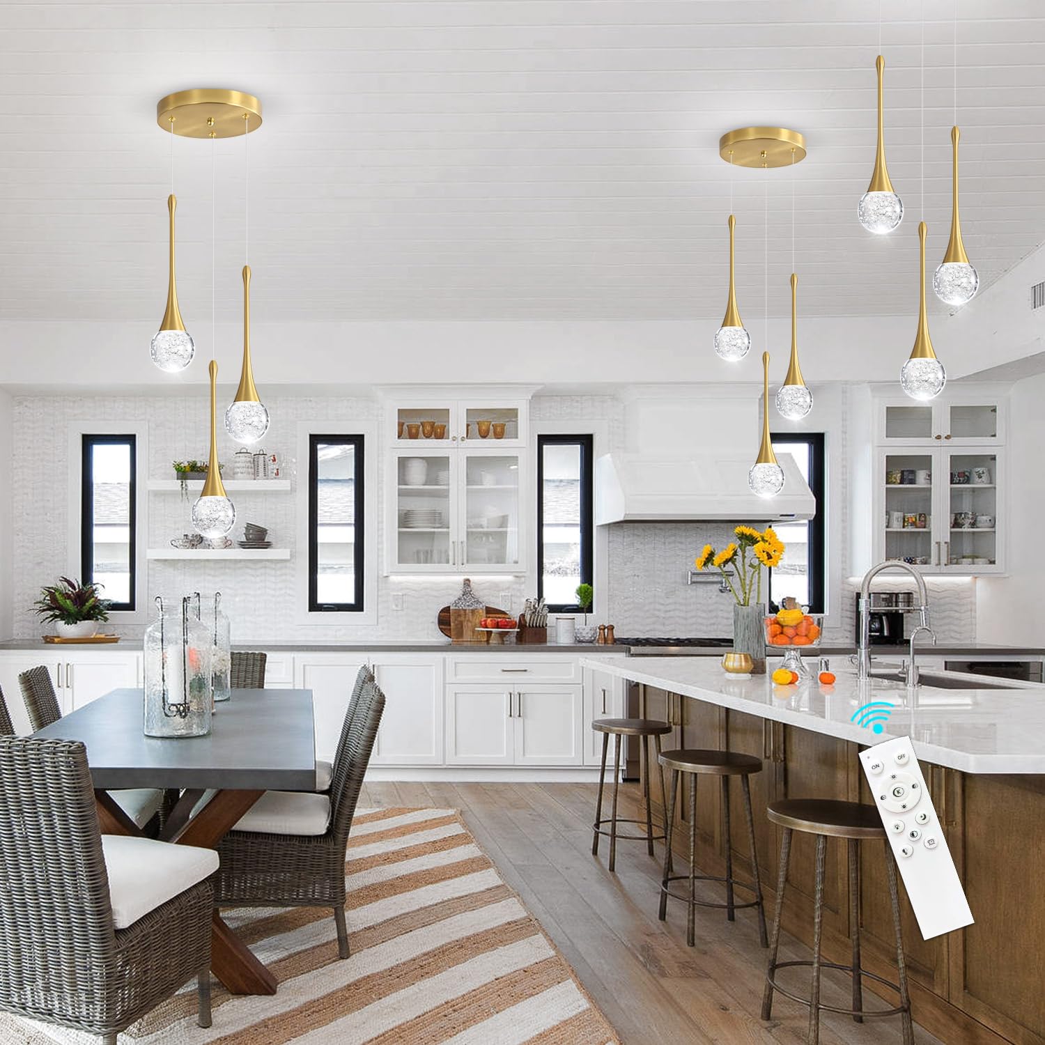 Cenozo 3-Lights Pendant Lighting - Dimmable Crystal Chandelier in Antique Gold for Kitchen, Dining Room, Hallway & Bedroom
