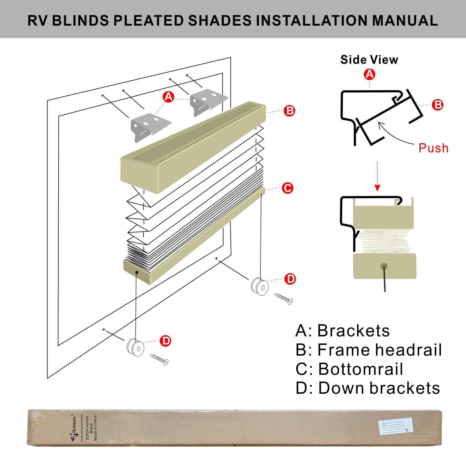 Dulepax Cappuccino RV Blinds - 26W x 50H Pleated Shades for Campers, Travel Trailers, Motorhomes