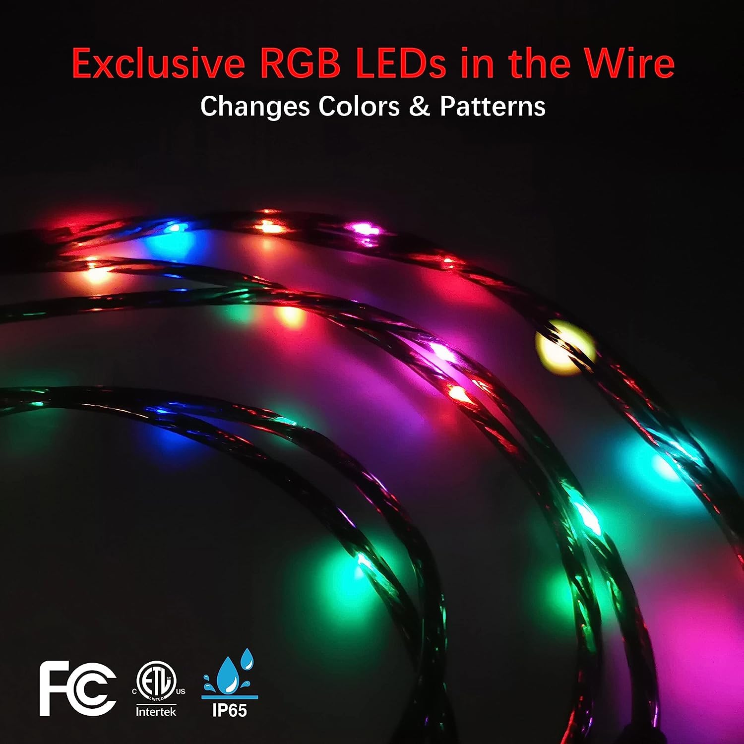 Clear Power 48ft Outdoor String Lights with 15 Shatterproof LED Bulbs, Color-Changing Light Emitting Wire, Dimmable String Light