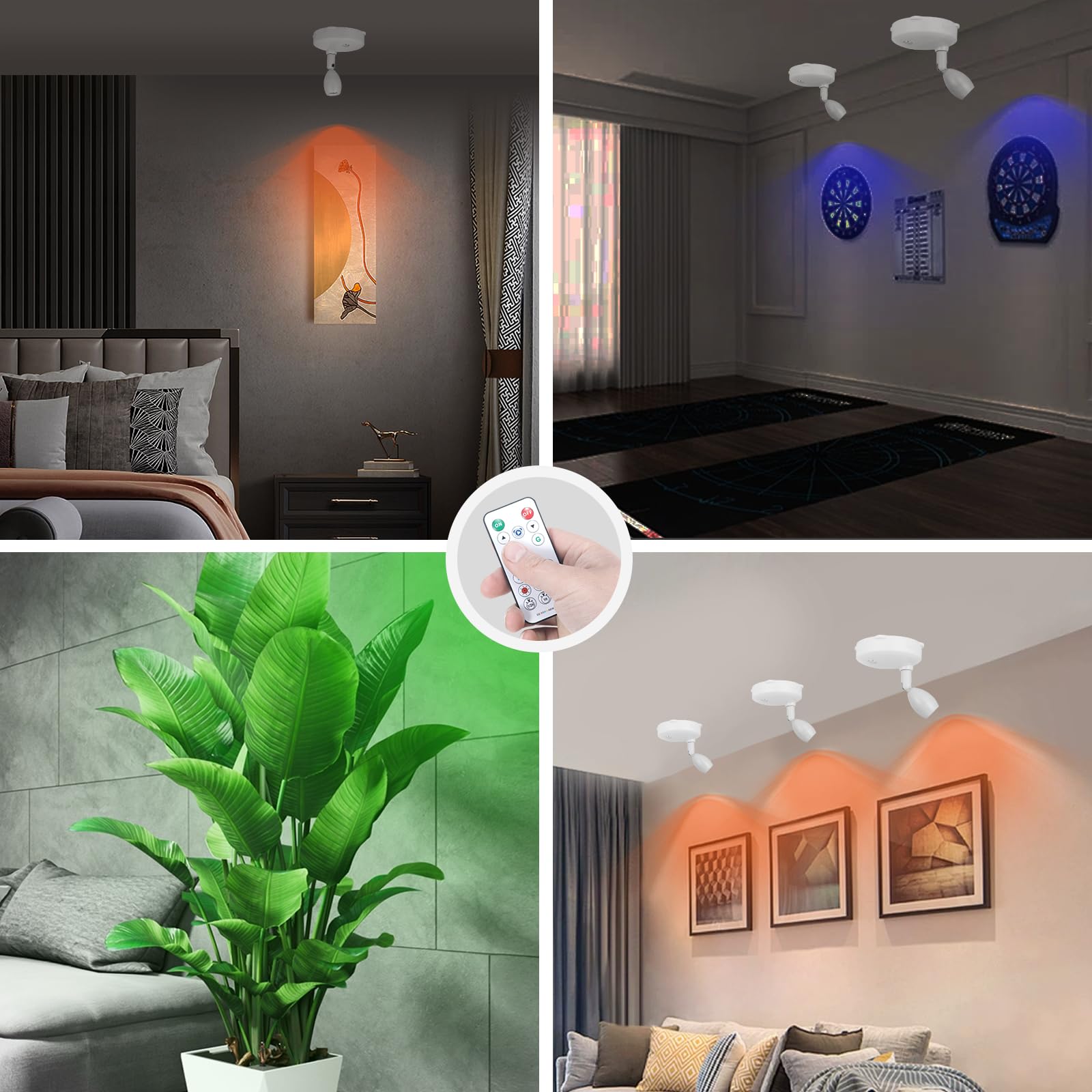 KANESIKI Cordless RGB Spotlight, Dimmable Indoor Plant Light, Remote Control, Model KQT-CGSD, Color Changing, White-RGB